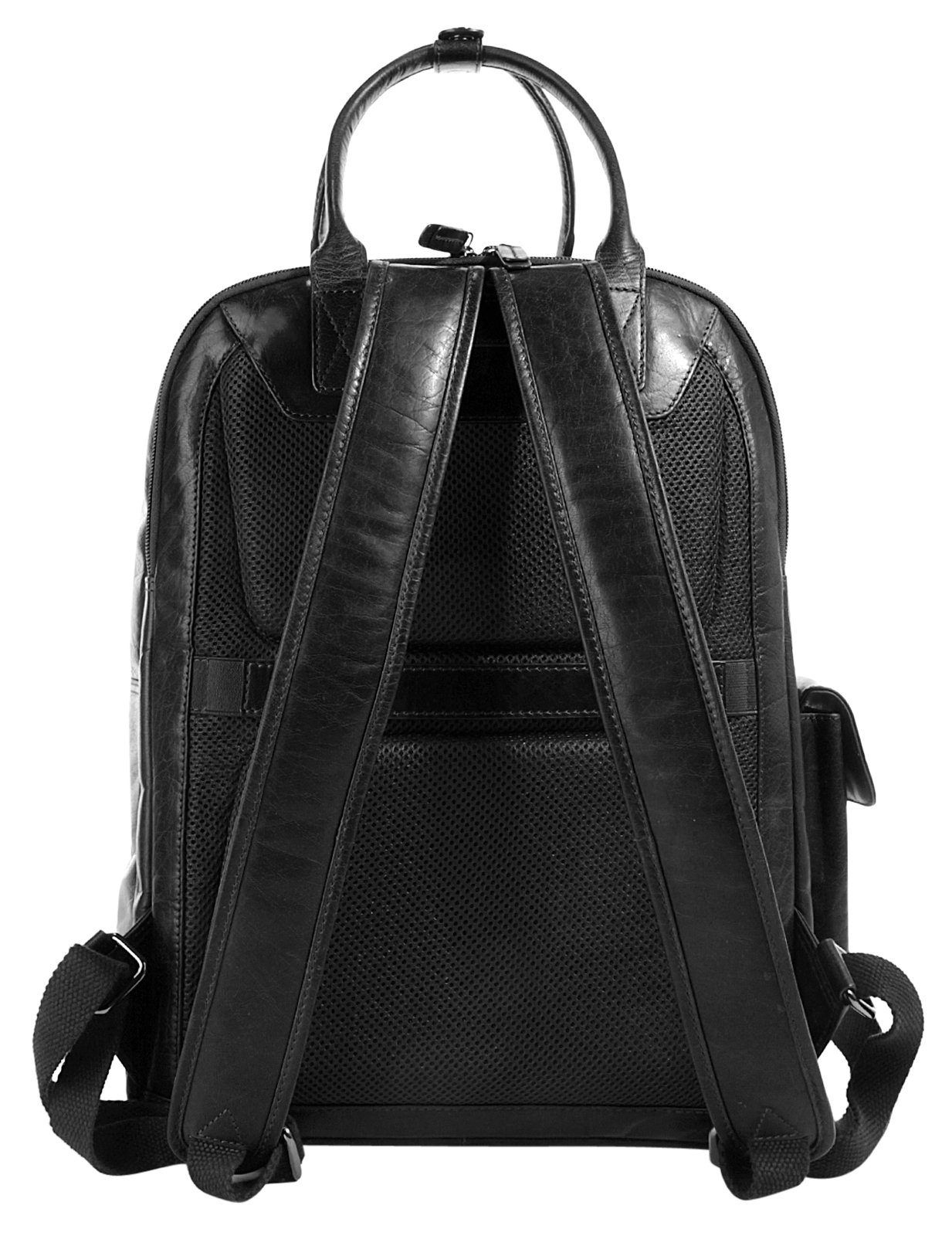 X-Zone Laptoprucksack, Leder schwarz echt