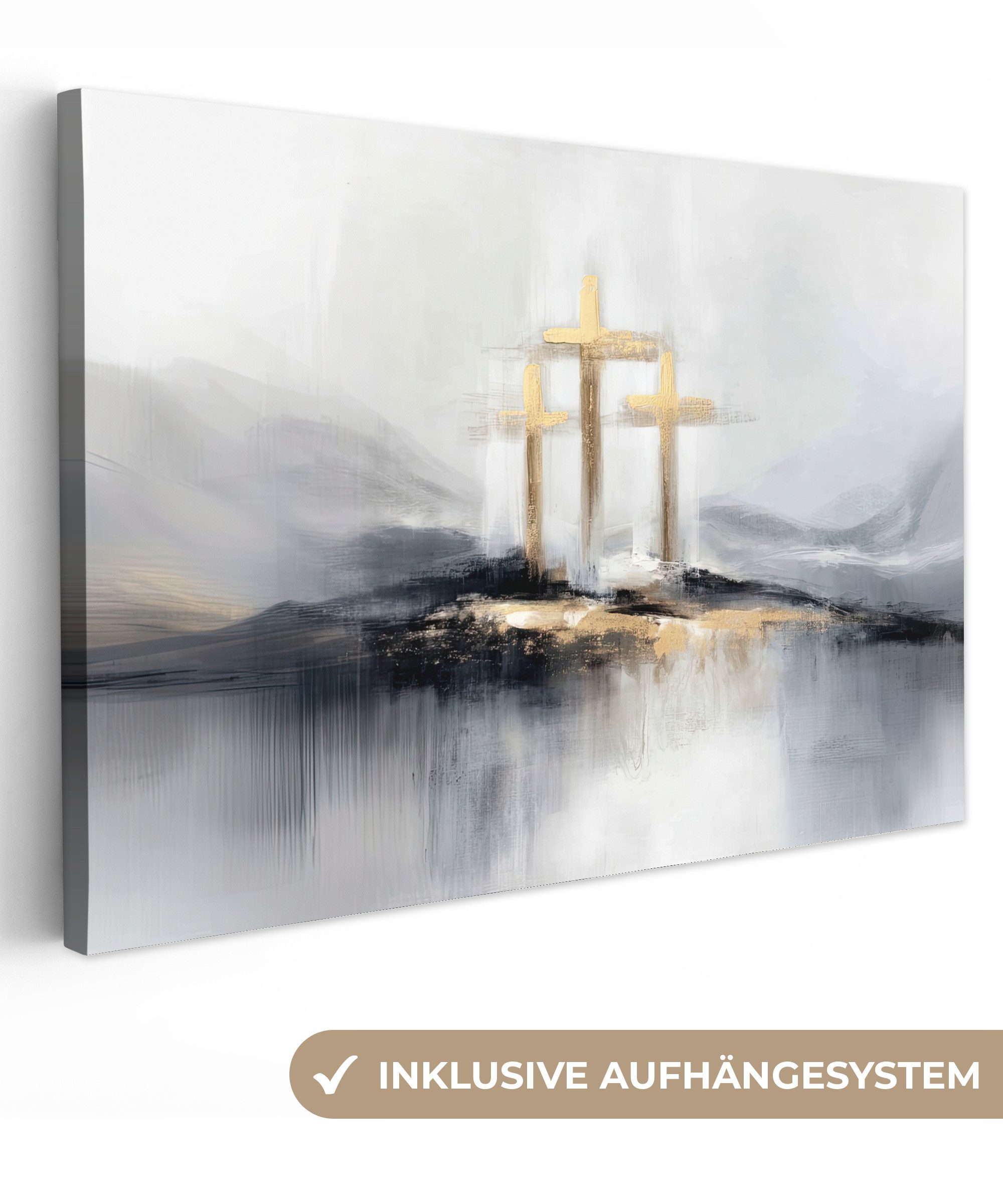 OneMillionCanvasses® Leinwandbild Abstrakt - Malerei - Christentum - Kreuz, Fotodruck (1 St), Leinwand Bilder Klein, Wand Dekoration Aesthetic 30x20 cm