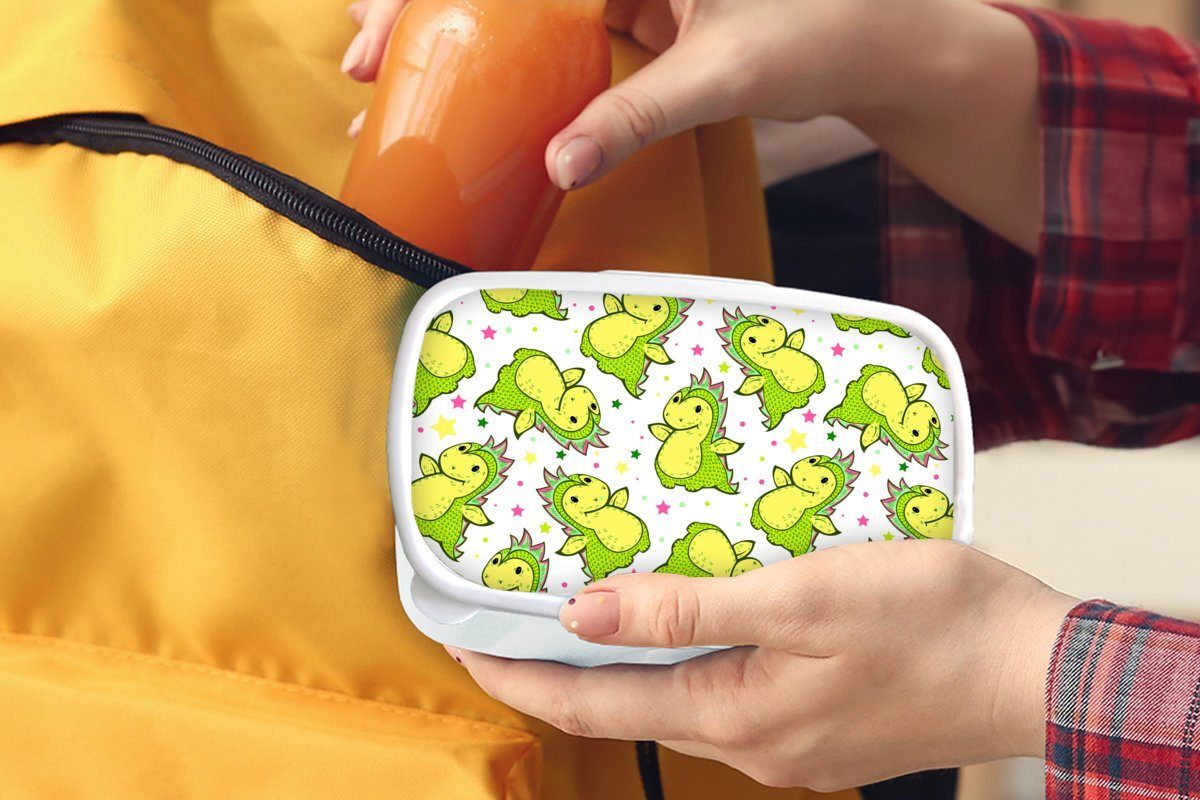 Junge - Mädchen Regenbogen für - Design, Kinder MuchoWow weiß und Brotbox - Sterne Kunststoff, Lunchbox Brotdose, Erwachsene, Jungs (2-tlg), - und für Drache