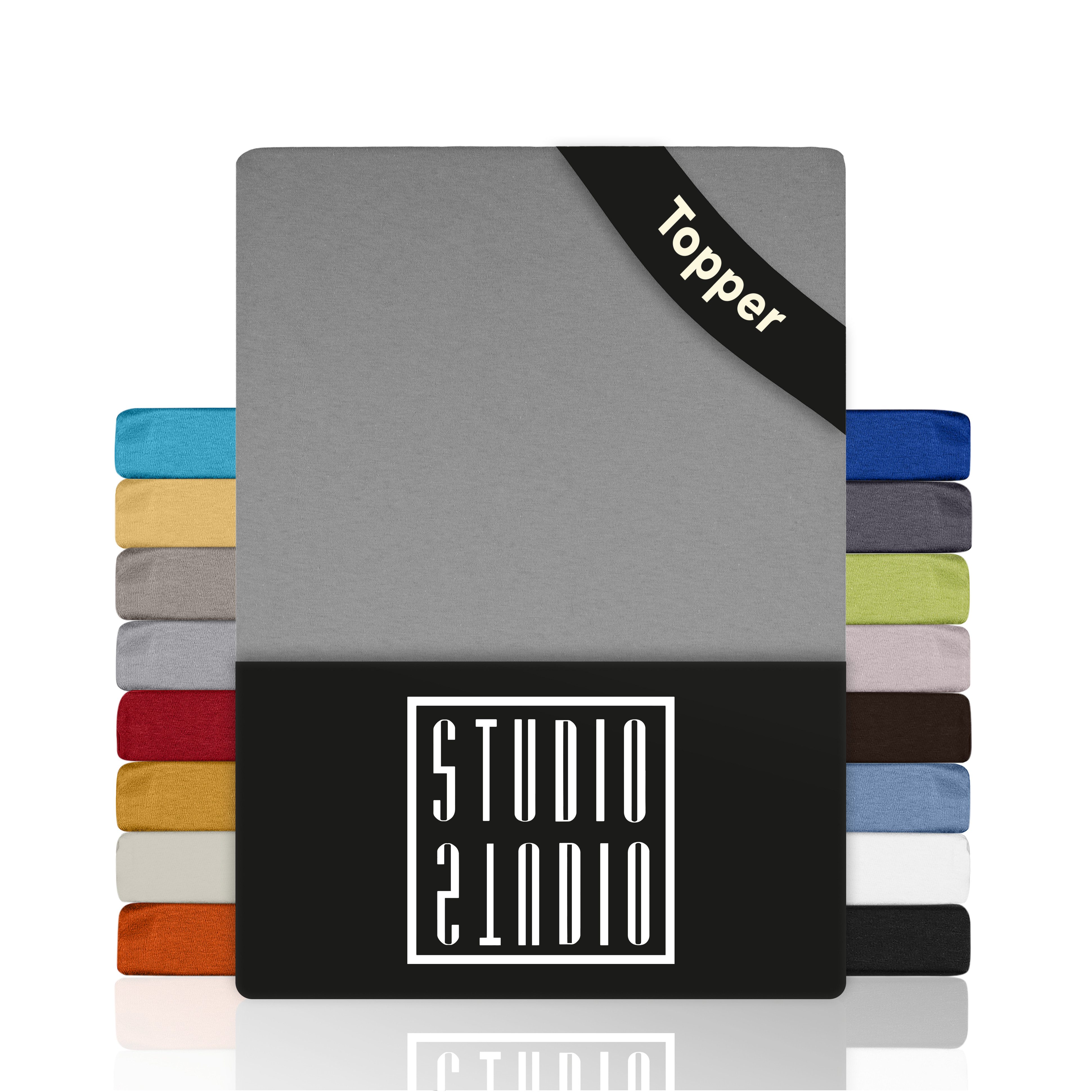 STUDIO Натяжные простыни Basic, viele Größen, 100% gekämmte Baumwolle, OEKO-TEX 100, Jersey, Baumwolle, Gummizug: rundum, (1 Stück), 90x200 cm Topper Spannbetttuch bis 14 cm Höhe - Silber