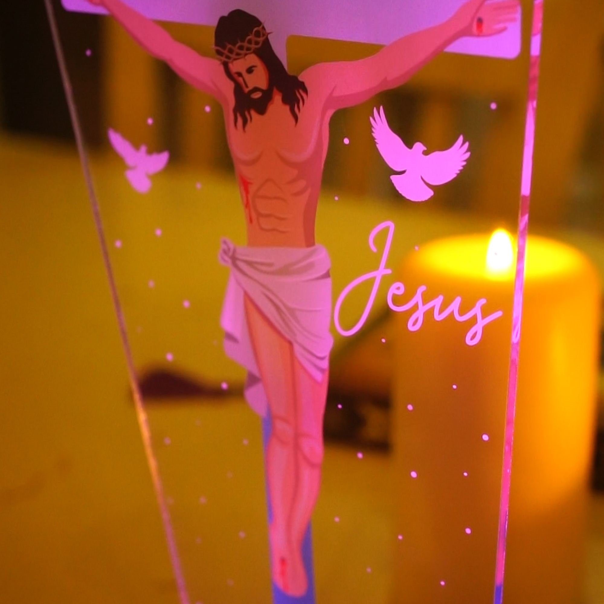 Geschenkelampe LED Nachttischlampe Jesus Christus 3D UV Druck Farbige Nachtlicht Christliches Geschenk, Leuchte 7 Farben fest integriert, Geschenk für Oma, Mama – Bild 5 von 5