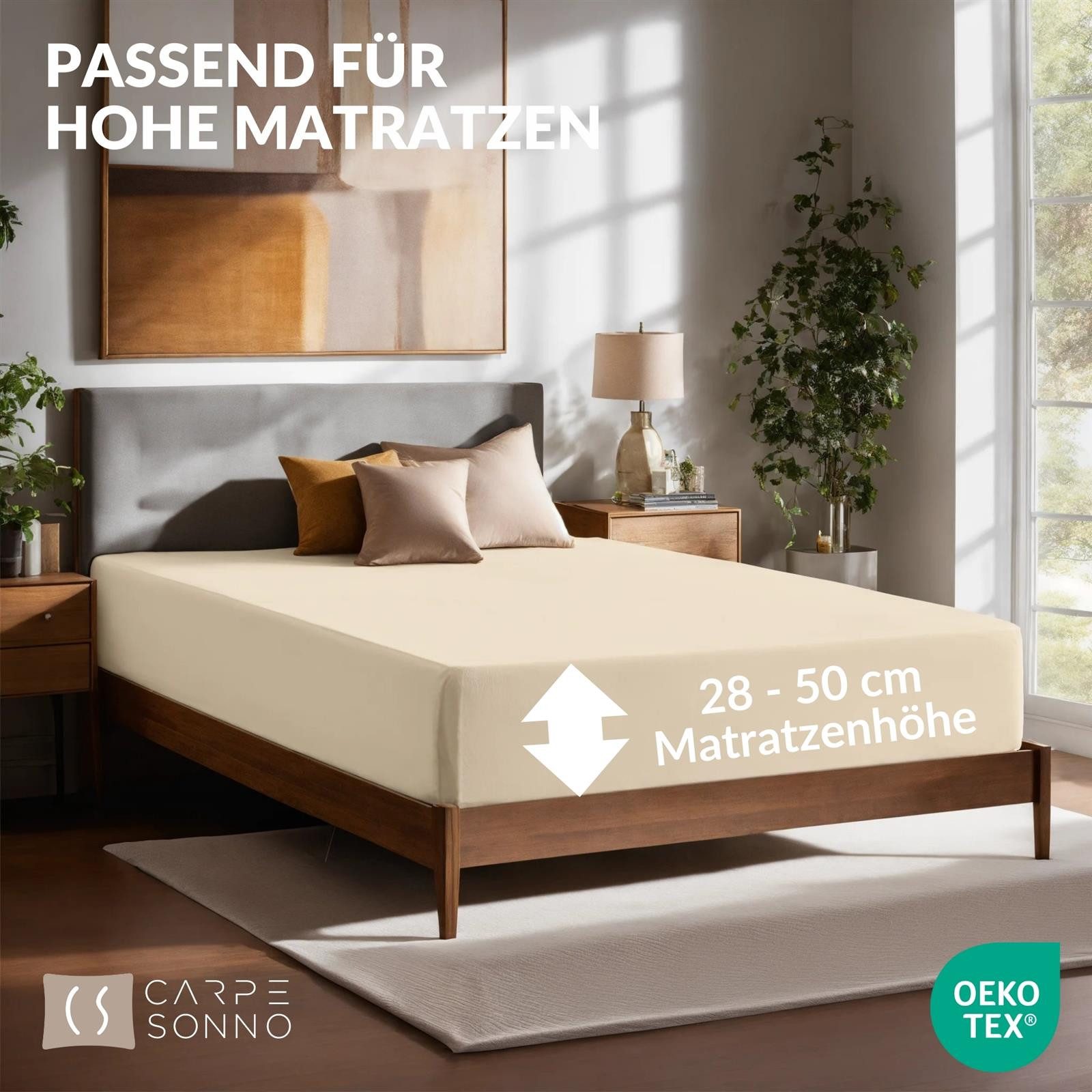 Carpe Sonno Spannbettlaken Boxspringbett Baumwolle 90x200 100x200 140x200 160x200 180x200 200x200, Jersey, Gummizug: rundum, (1 Stück), Jersey Matratzenbezug Bettwaren Wasserbett Matratze bis 50 cm