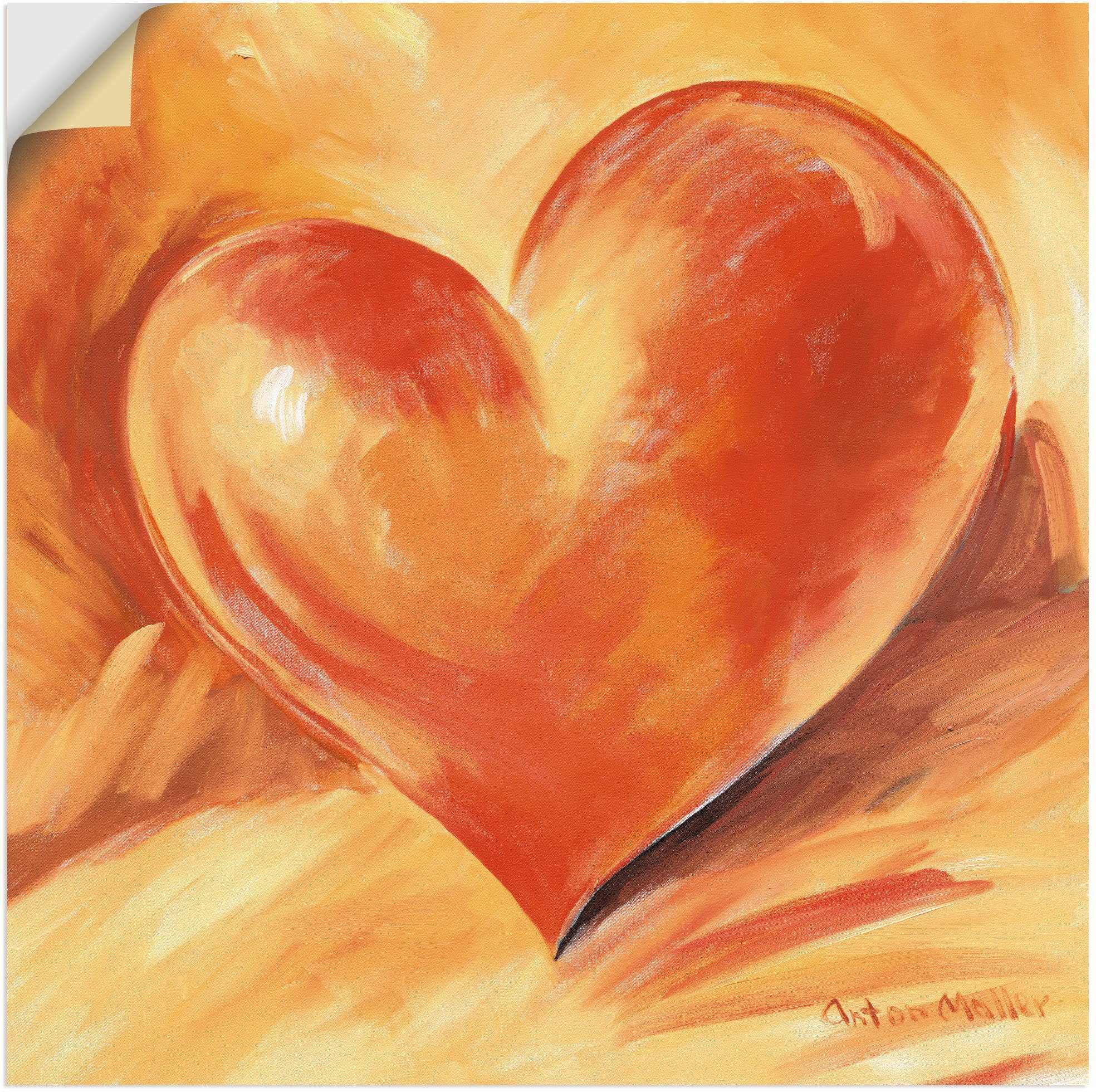 (1 oder in Wandaufkleber Leinwandbild, Herzbilder Artland Poster St), Herz, versch. als Rotes Alubild, Größen Wandbild