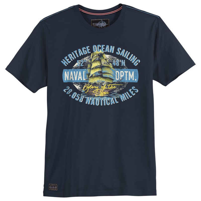 redfield Rundhalsshirt Große Größen Herren T-Shirt navy Print Naval DPTM Redfield