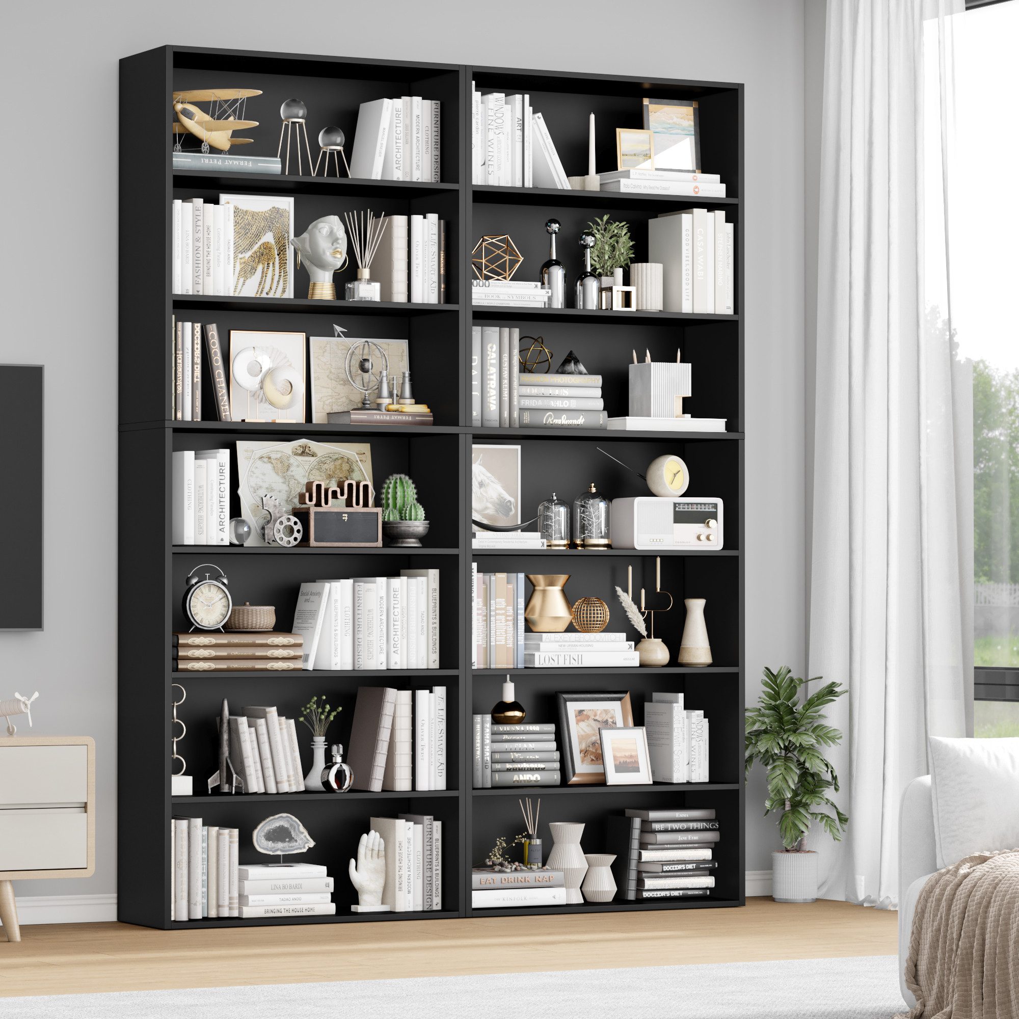 Homfa Bücherregal, 210cm Standregal, Bücherschrank mit 7 Fächern, schwarz günstig online kaufen