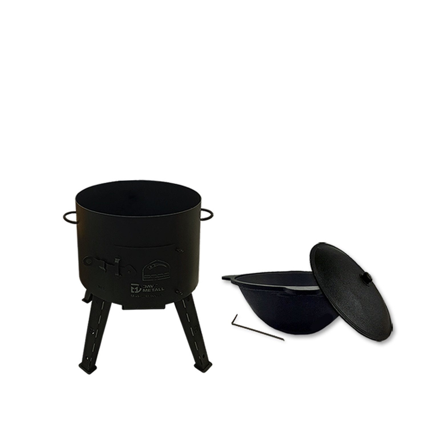 Grillpeter Holzkohlegrill Utschak mit Kazan 10 L Set Kasan aus Gusseisen Schüreisen