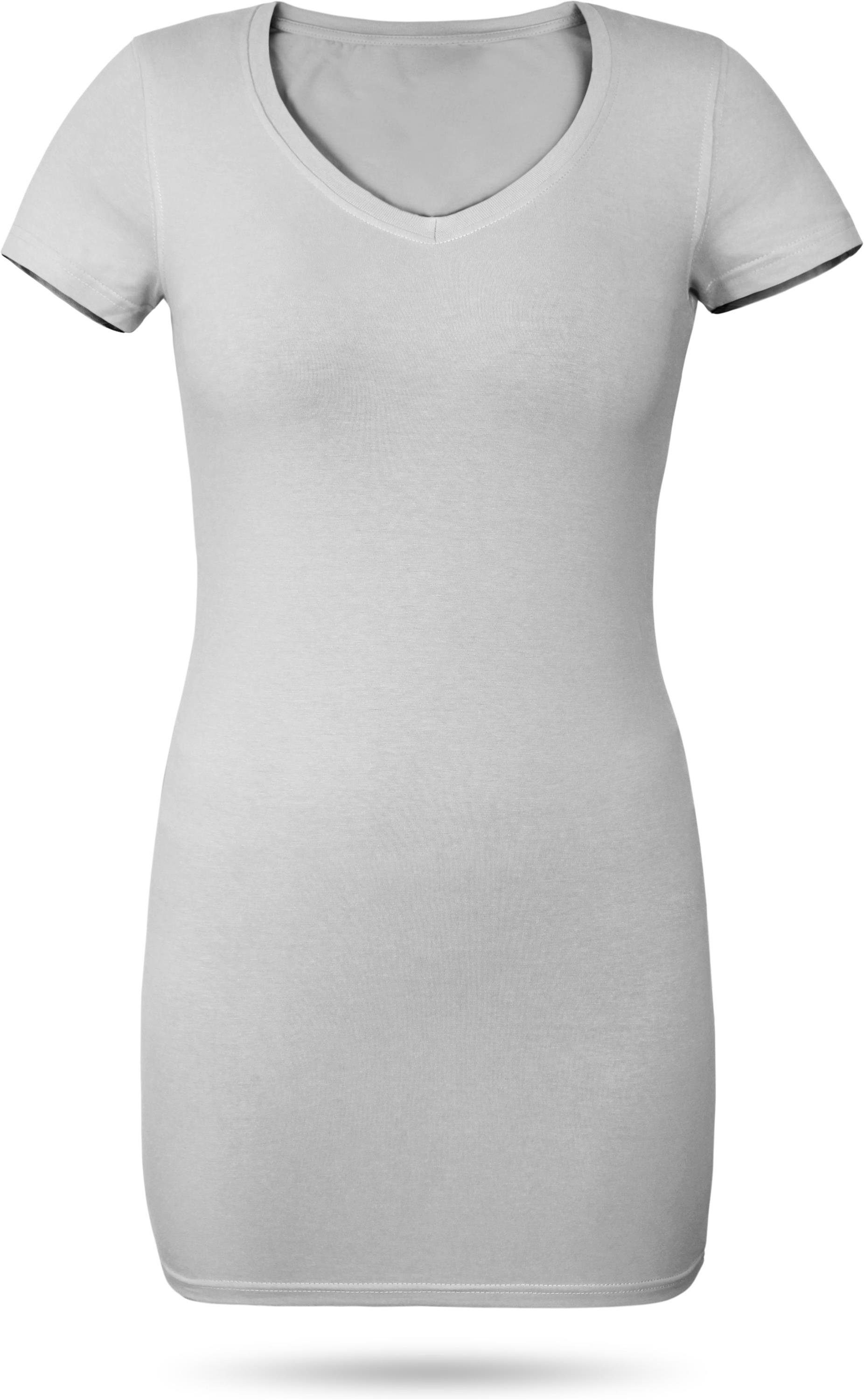 normani Kurzarmshirt Figurbetontes T-Shirt mit V-Ausschnitt Siena Damen Basic kurzarm Shirt Grau