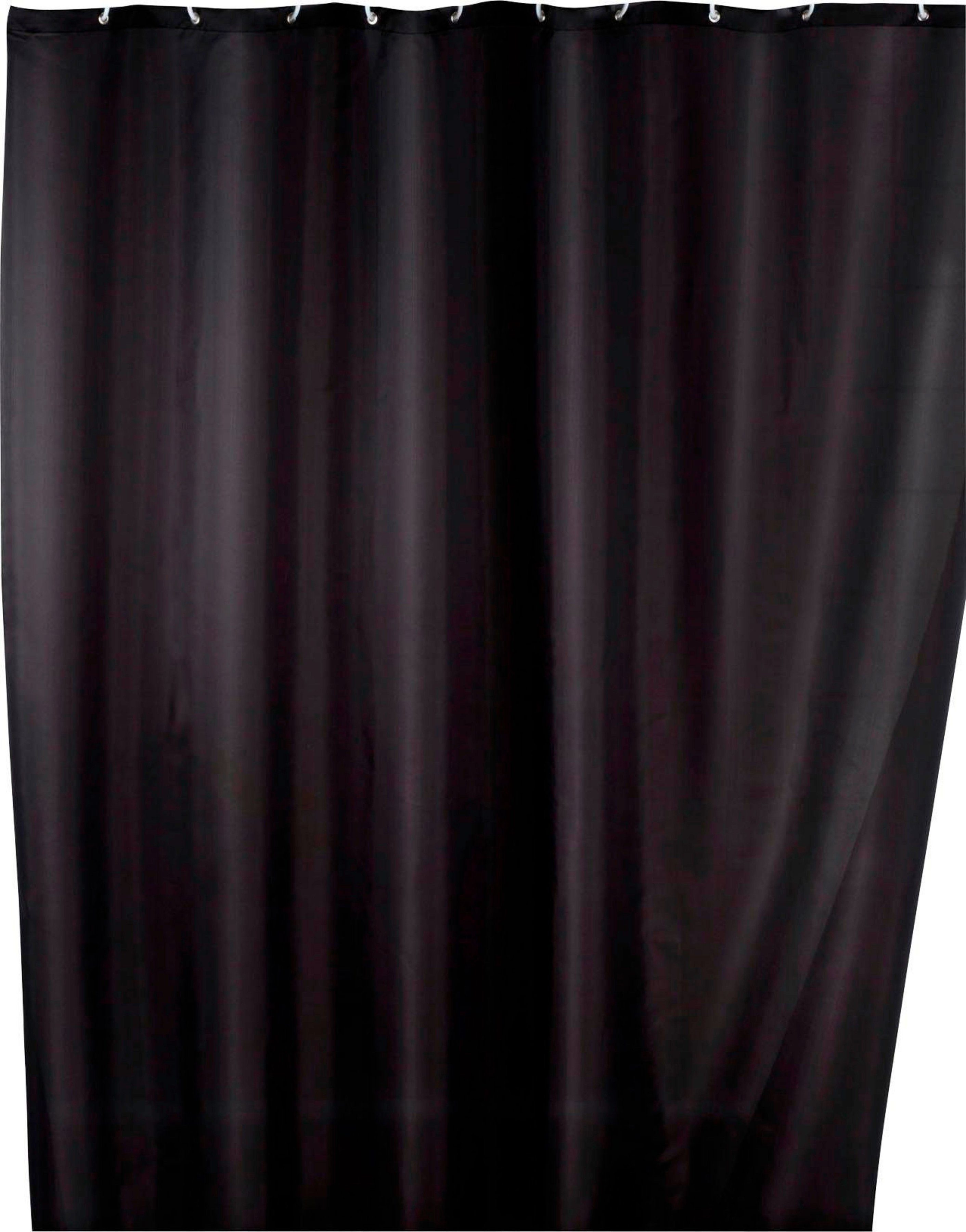 WENKO Duschvorhang Uni Black Breite 180 cm, Höhe 200 cm, Polyester, waschbar