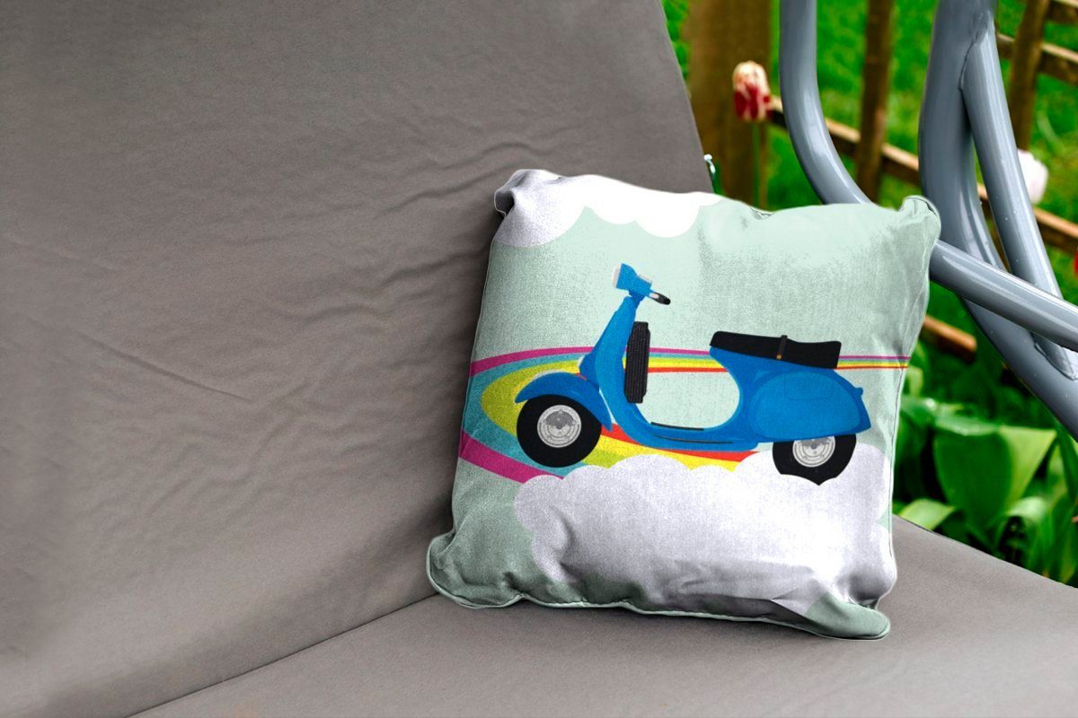 MuchoWow Dekokissen Illustration einer Dekokissenbezug, Kissenhülle, Vespa Kissenbezüge, blauen auf Dekokissen, Outdoor einem Regenbogen