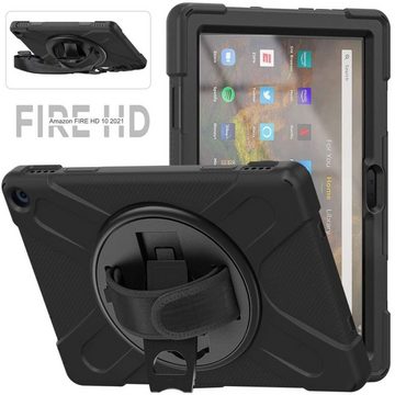 Wigento Tablet-Hülle Für Amazon Kindle Fire HD 10 / 10 Plus 2021 360 Grad Hybrid Outdoor Schutzhülle Case Schwarz Tasche Cover Etuis