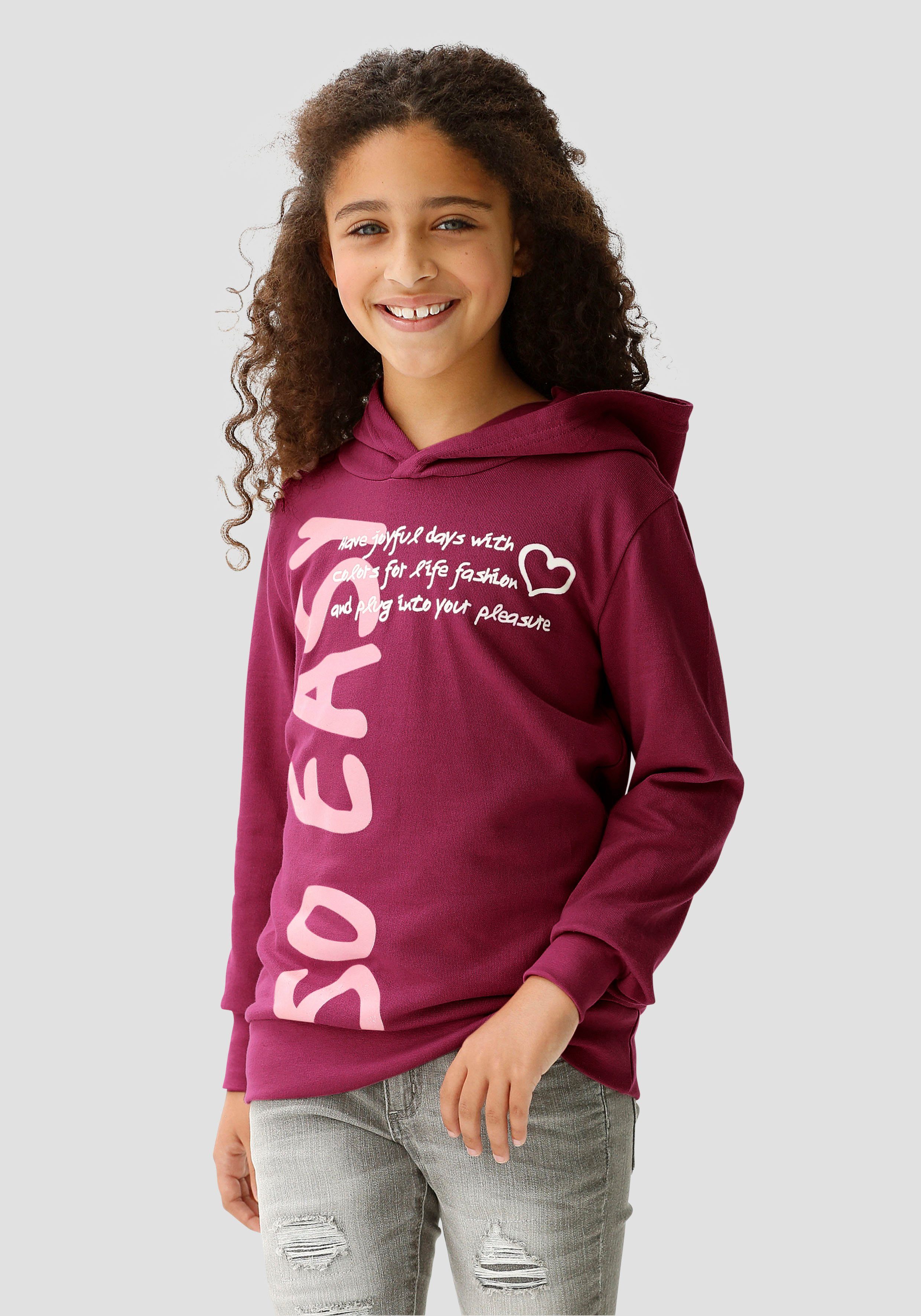 KIDSWORLD Kapuzenshirt SO EASY - Print Langarm, Basic-Passform, mit modischen Drucken