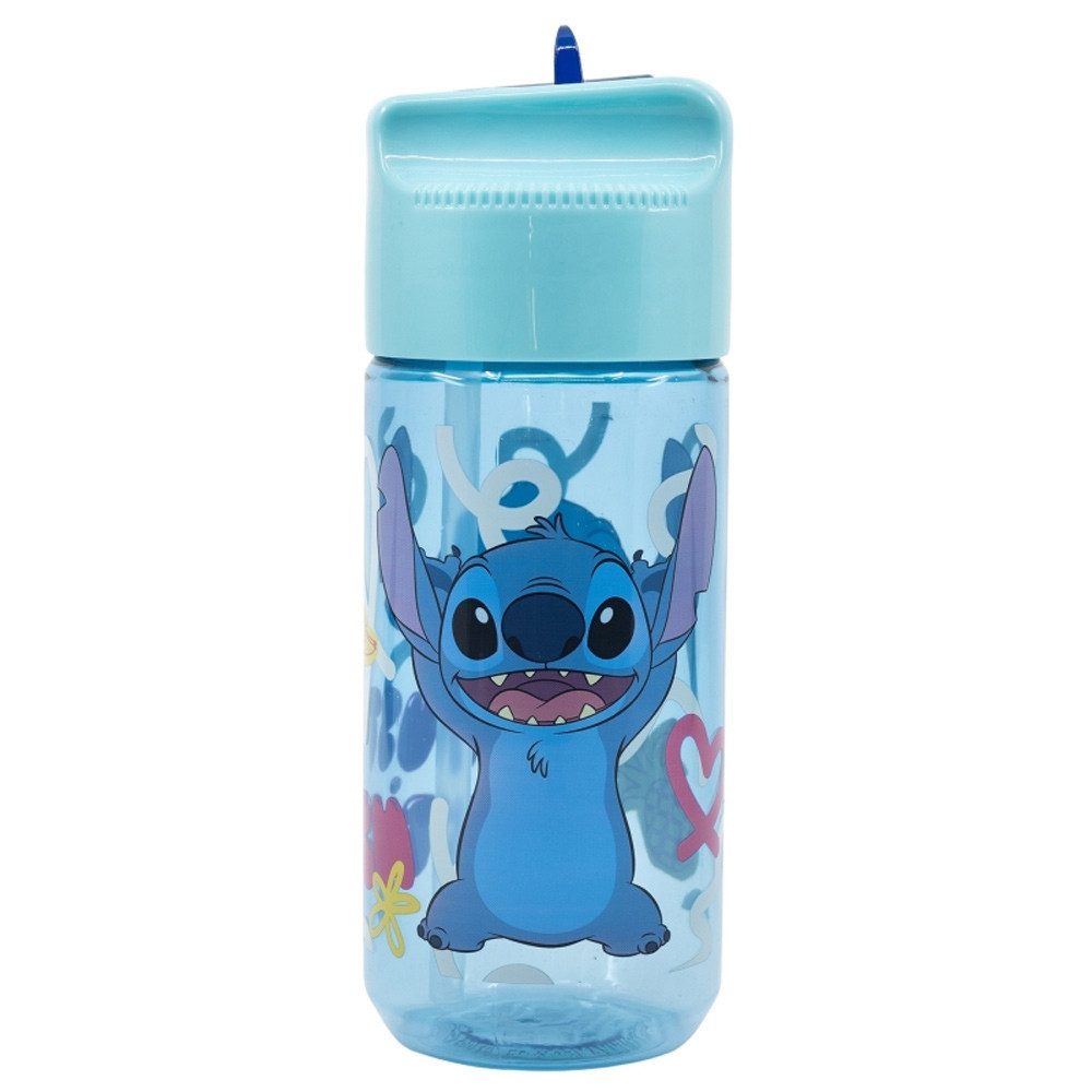 Disney Trinkflasche Disney Lilo und Stitch Palms Hydro Kunststoff Trinkflasche 430 ml, Schnappdeckel, das den Strohhalm schützt