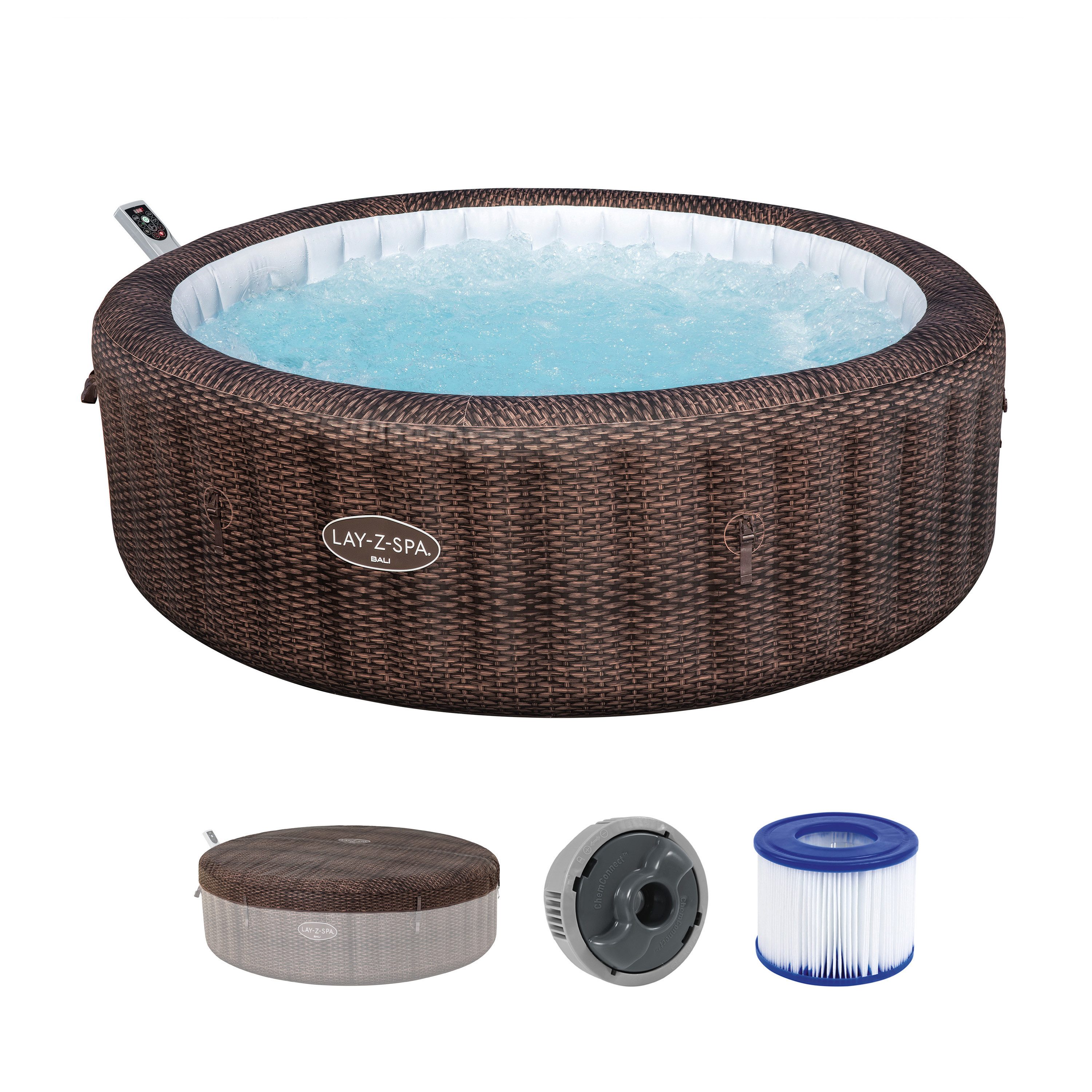 Bestway Whirlpool LAY-Z-SPA® Bali AirJet™, Aufstellbecken, (Set, Inkl. App-Steuerung, für max. 7 Personen), Ø 216 x 71 cm