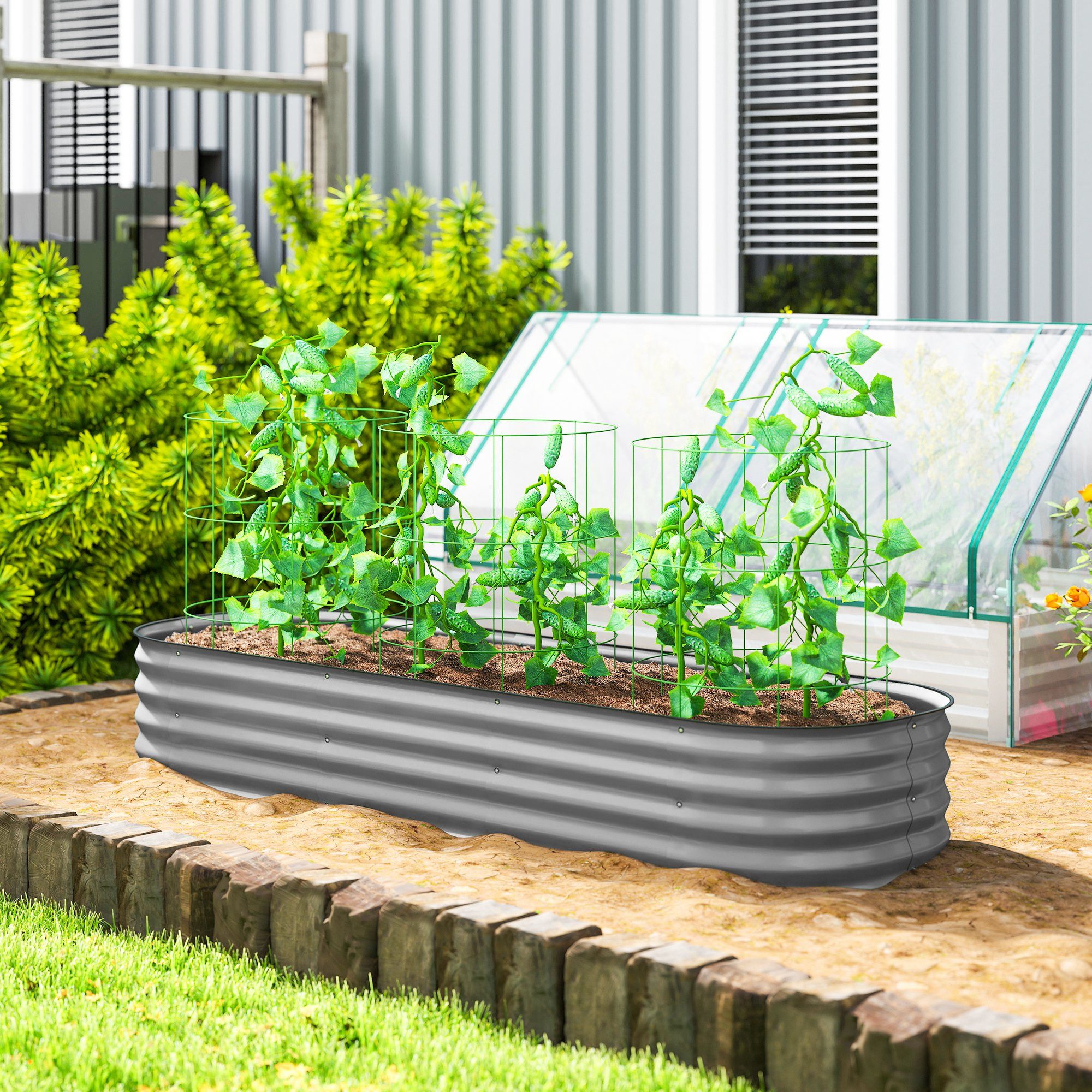 Outsunny Hochbeet Metall, Gemüsebeet, DIY Blumenkasten mit offenem Boden, Kräuterbeet (Pflanzenbeete, 1 St., Blumenbeete), für Garten, Balkon, Silber