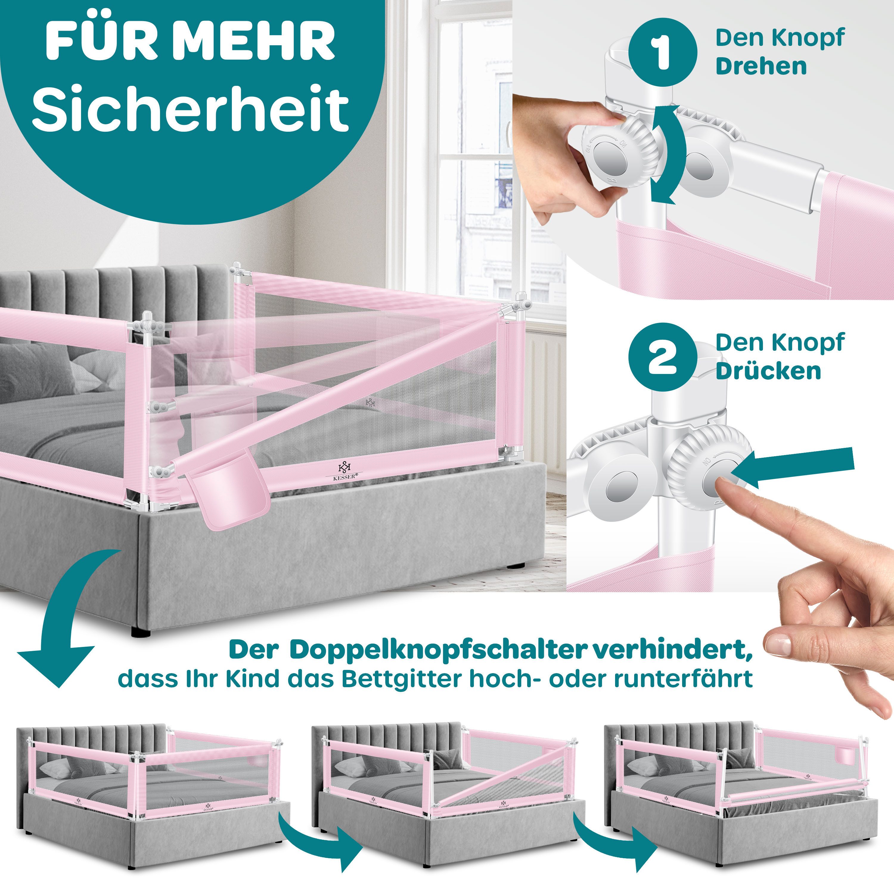 KESSER Bettschutzgitter, Bettgitter Bettschutzgitter Kinderbettgitter für Kinder Baby