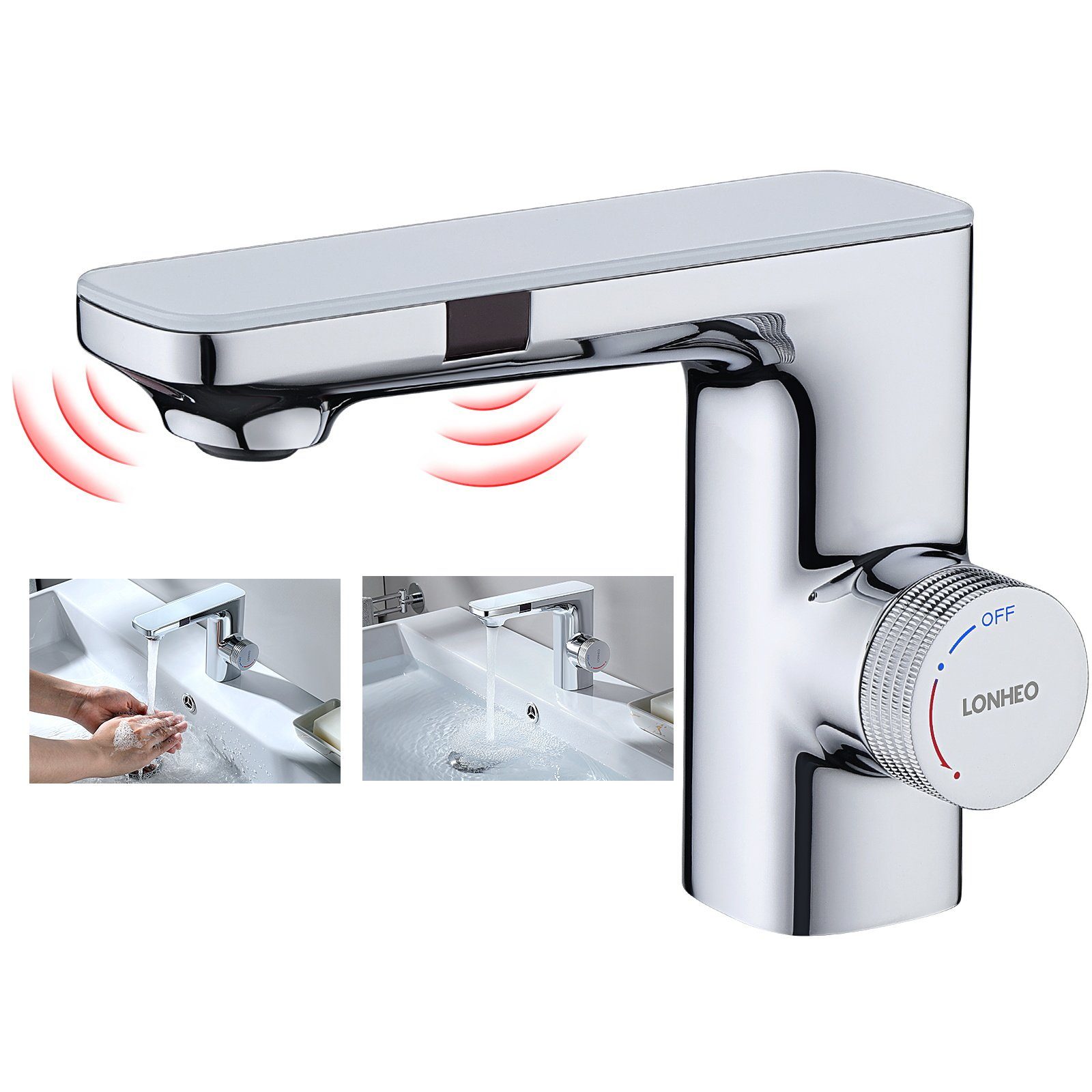 Lonheo Waschtischarmatur Automatik Infrarot IR Sensor Waschbecken Wasserhahn Mischbatterie Silber
