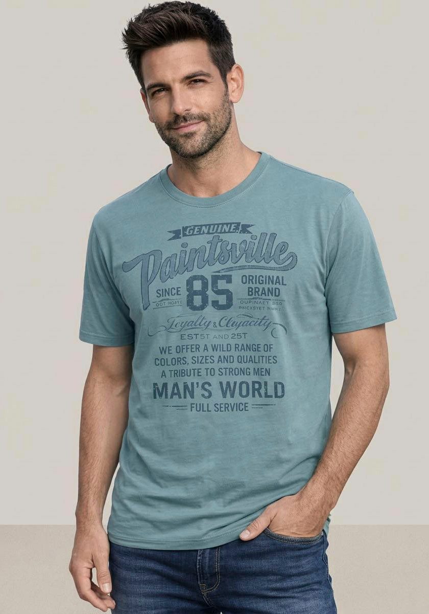 Man's World T-Shirt Kurzarm, mit stylischem Print, Rundhalsausschnitt, aus Baumwolle