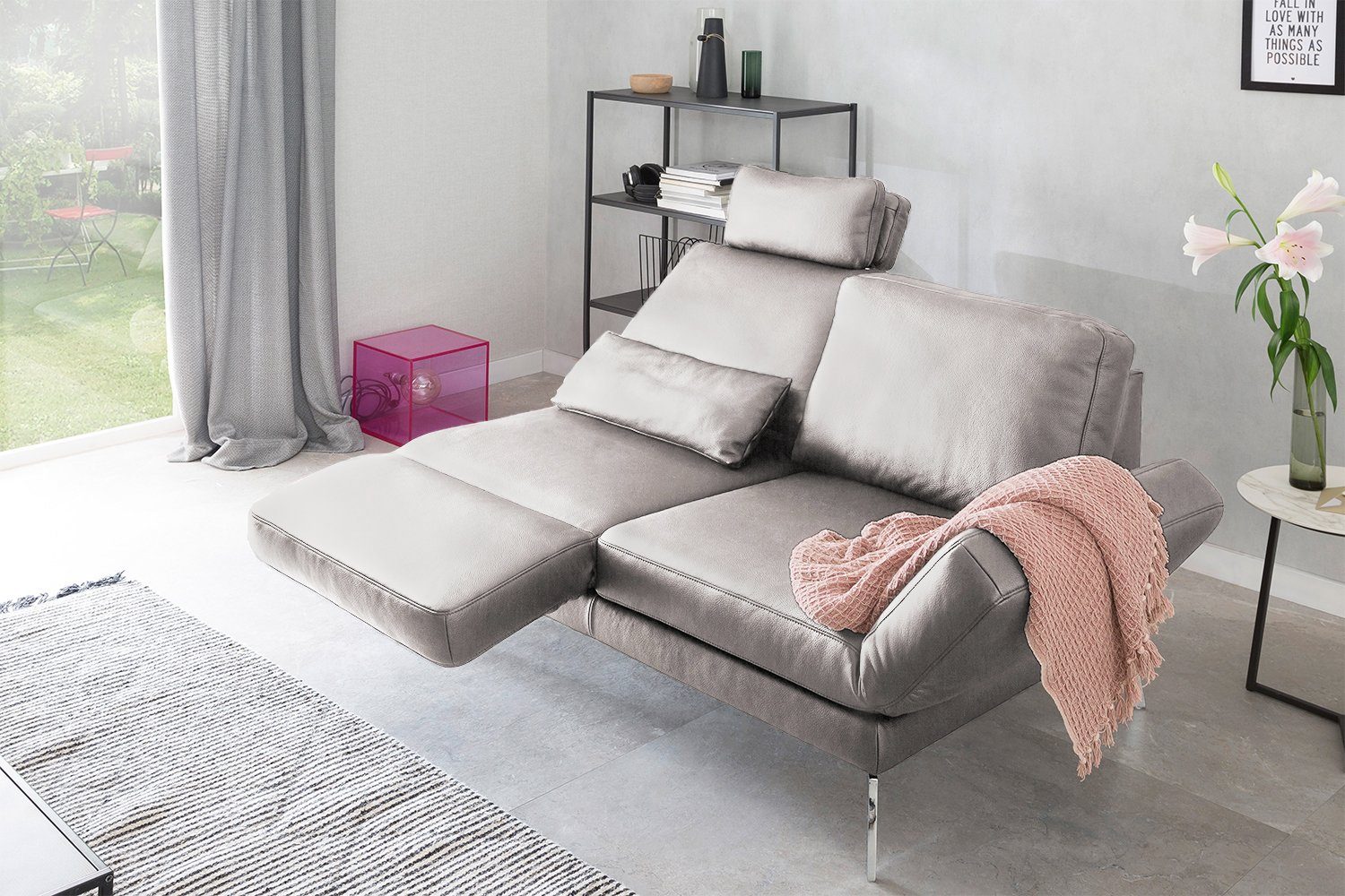 KAWOLA 2-Sitzer Sofa hellgrau HURRICANE, Leder Farben verschiedene