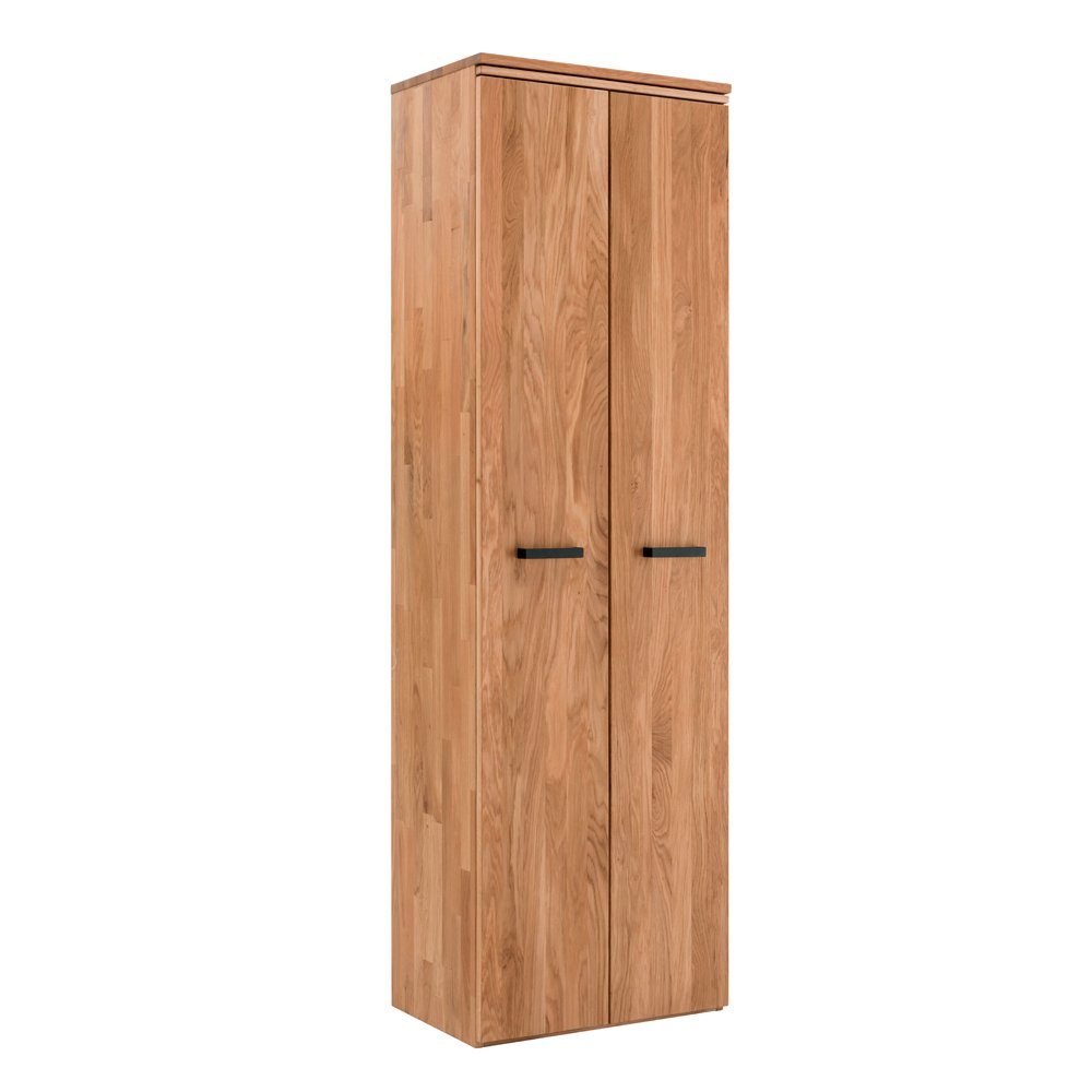 Lomadox Garderobenschrank LEUNA-64 Wildeiche Türen, 1 2 Kleiderstange ausziehbar, massiv geölt, 60 cm