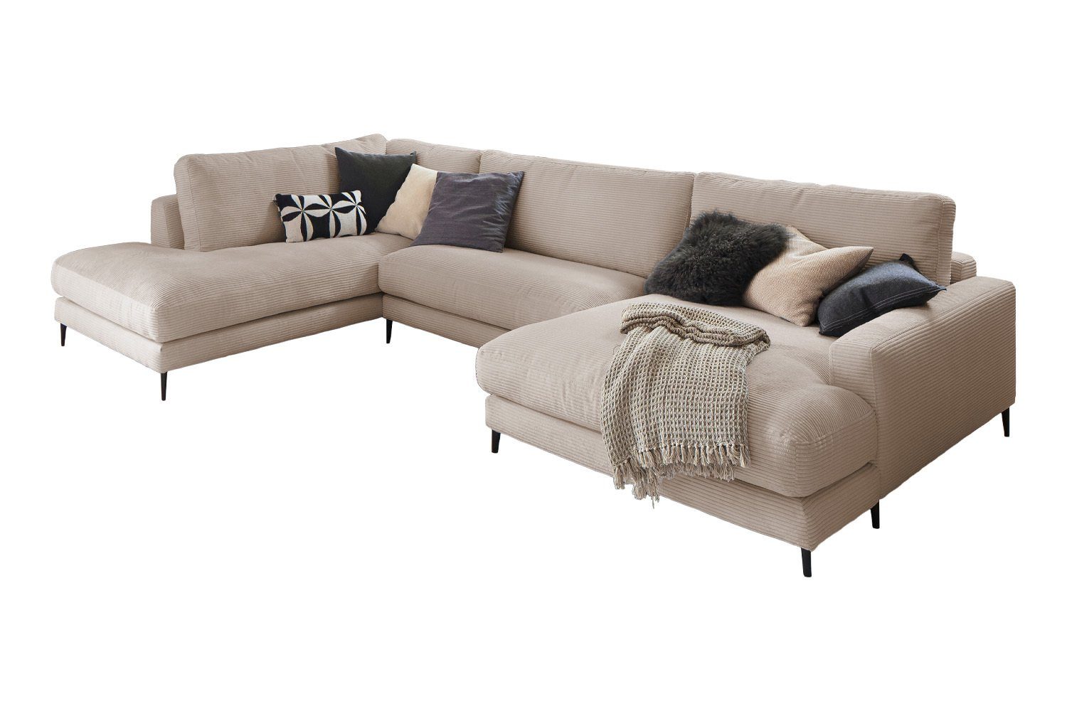 versch. U-Form Longchair Cord, rechts taupe links, od. Sofa KAWOLA Wohnlandschaft Farben CARA,