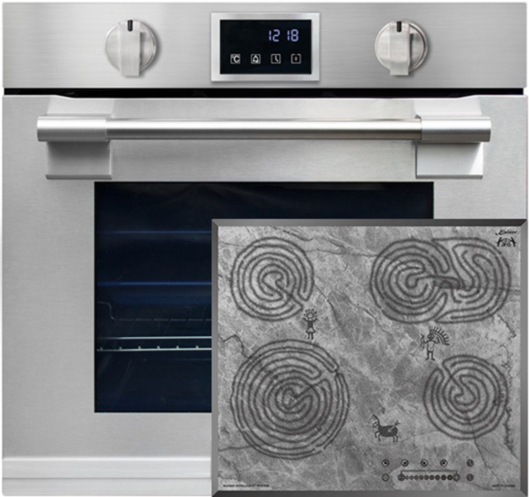 Kaiser Küchengeräte Backofen-Set Herd Set Autark Einbaubackofen XXL 86L, mit Pyrolyse & AirFry, Touchdisplay mit Glaskeramikkochfeld mit Motiv 60 cm EH 6339+KCT 6715 F Ära, mit 1-fach-Teleskopauszug, Pyrolyse-Selbstreinigung