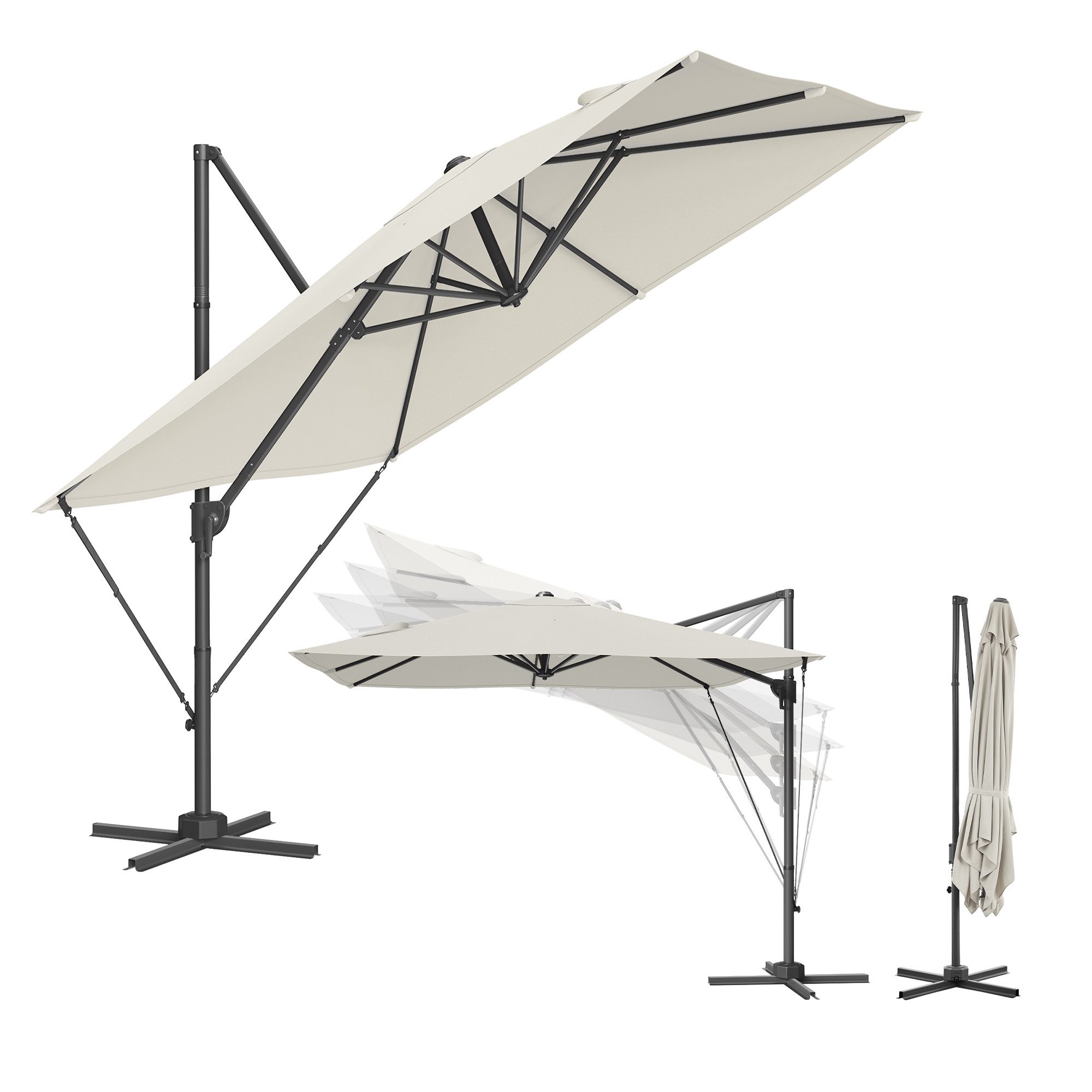SONGMICS Sonnenschirm, LxB: 270,00x270,00 cm, Ampelschirm, UPF 50+, um 360° drehbar, mit Kurbel, Kreuzfuß