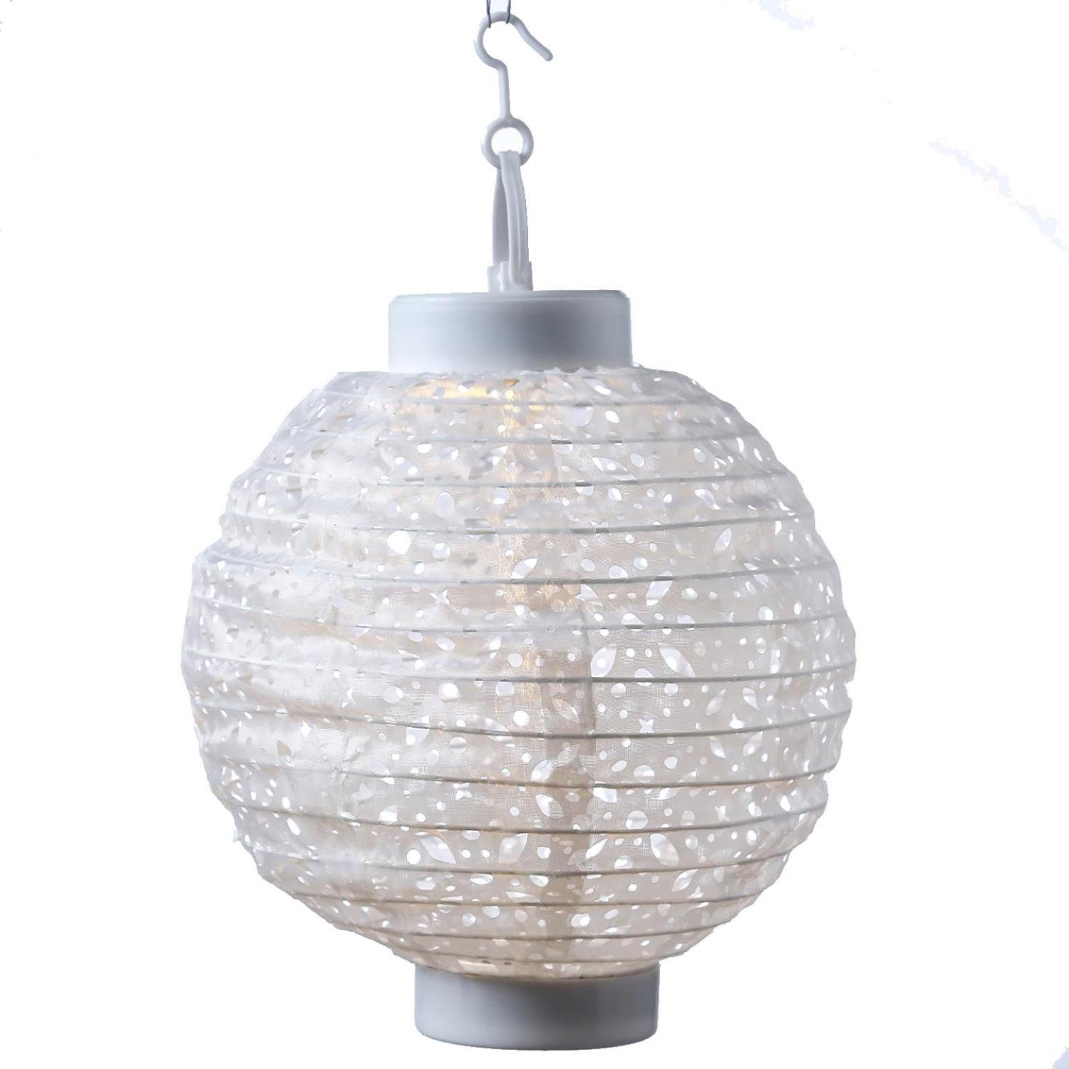 MARELIDA LED Lampion Solar Gartenlampion mit Muster weiß D: 20cm Party Balkon Terrasse, LED Classic, warmweiß (2100K bis 3000K)