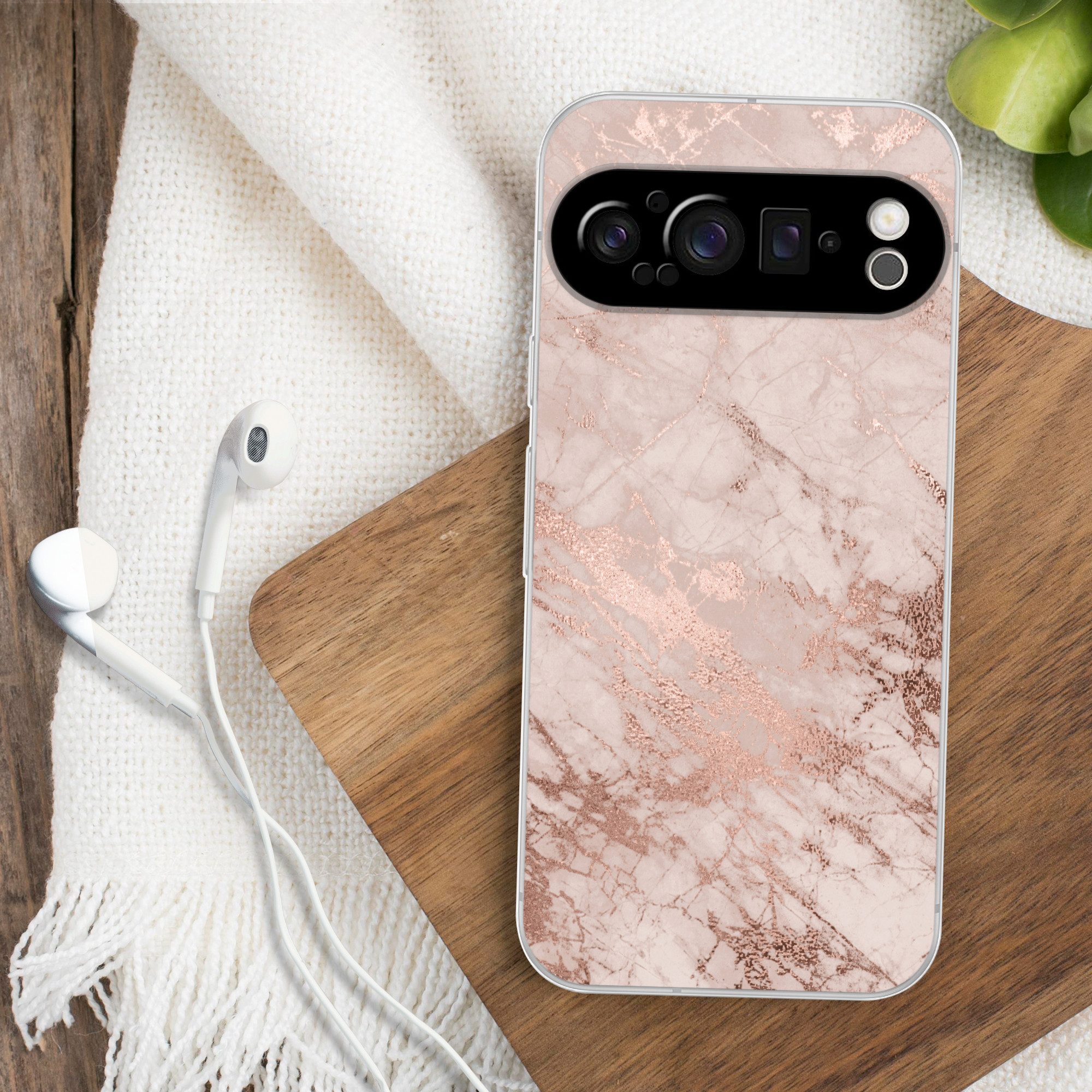 MuchoWow Handyhülle für Google Pixel 9 Pro Marmor - Rosa - Luxus - Marmoroptik - Glitzer -, Phone Case, Silikon, Schutzhülle Dünn