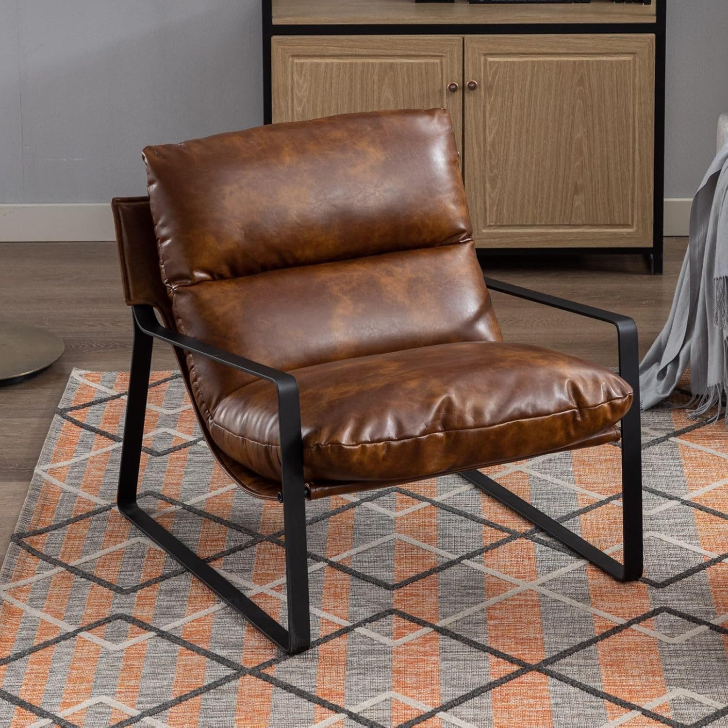 WAHSON OFFICE CHAIRS Loungesessel Moderner PU-Leder/ Chenille Ohrensessel m günstig online kaufen