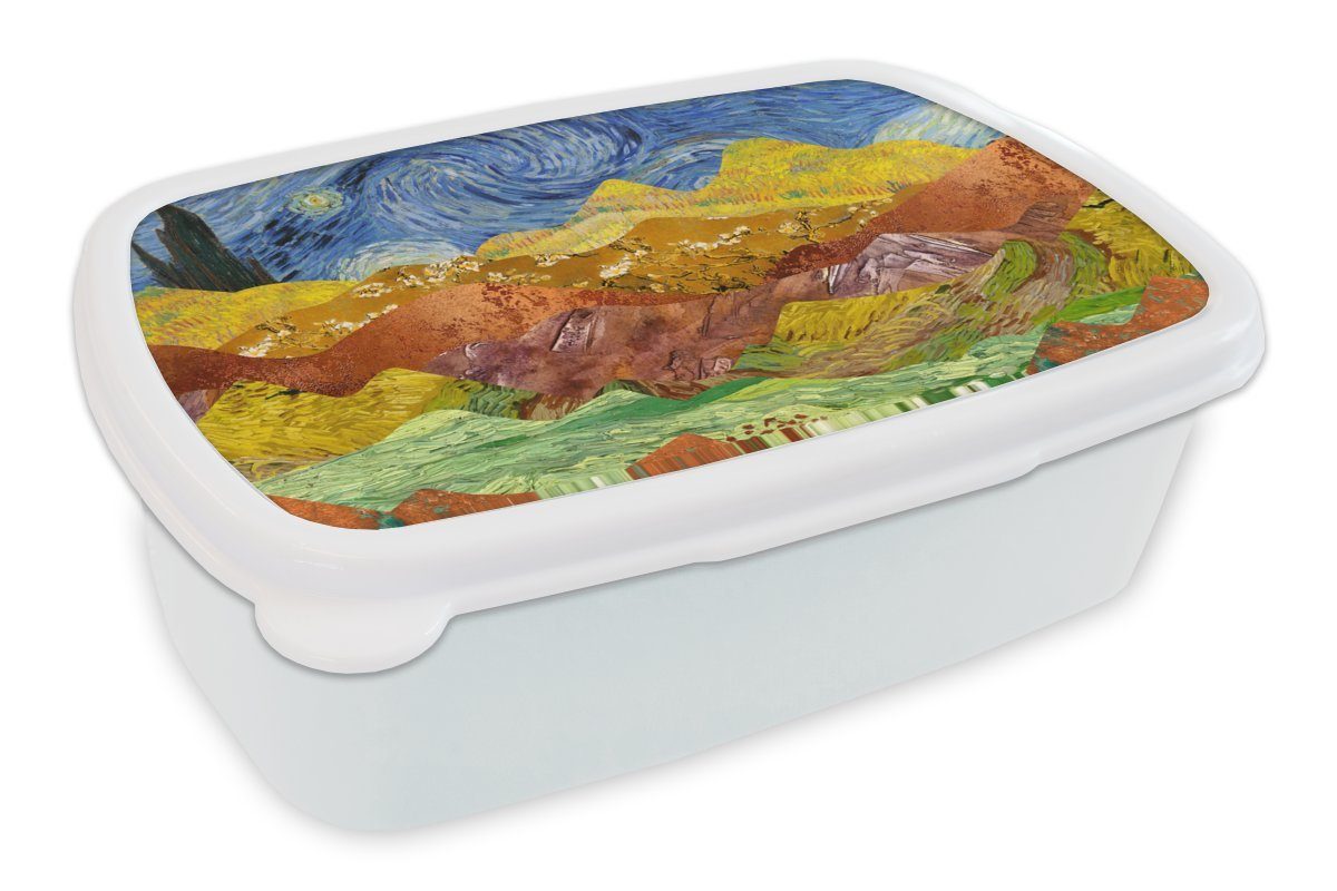MuchoWow Lunchbox Van Gogh - Alte Meister - Malerei, Kunststoff, (2-tlg), Brotbox für Kinder und Erwachsene, Brotdose, für Jungs und Mädchen weiß
