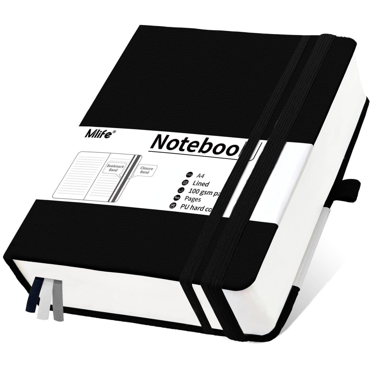 LuxusKollektion Collegeblock Notizbuch A4 Liniert 360 Seiten Hardcover Schwarz
