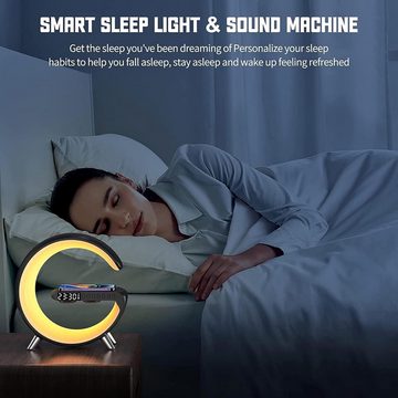 BlingBin LED Nachttischlampe Atmosphärenlampe Tischlampe mit Ladestation Bluetooth Lautsprecher, 4 in 1 Multifunktion, LED fest integriert, RGB, Intelligente LED Tischlampe,Touch Dimmbar,App Steuerung