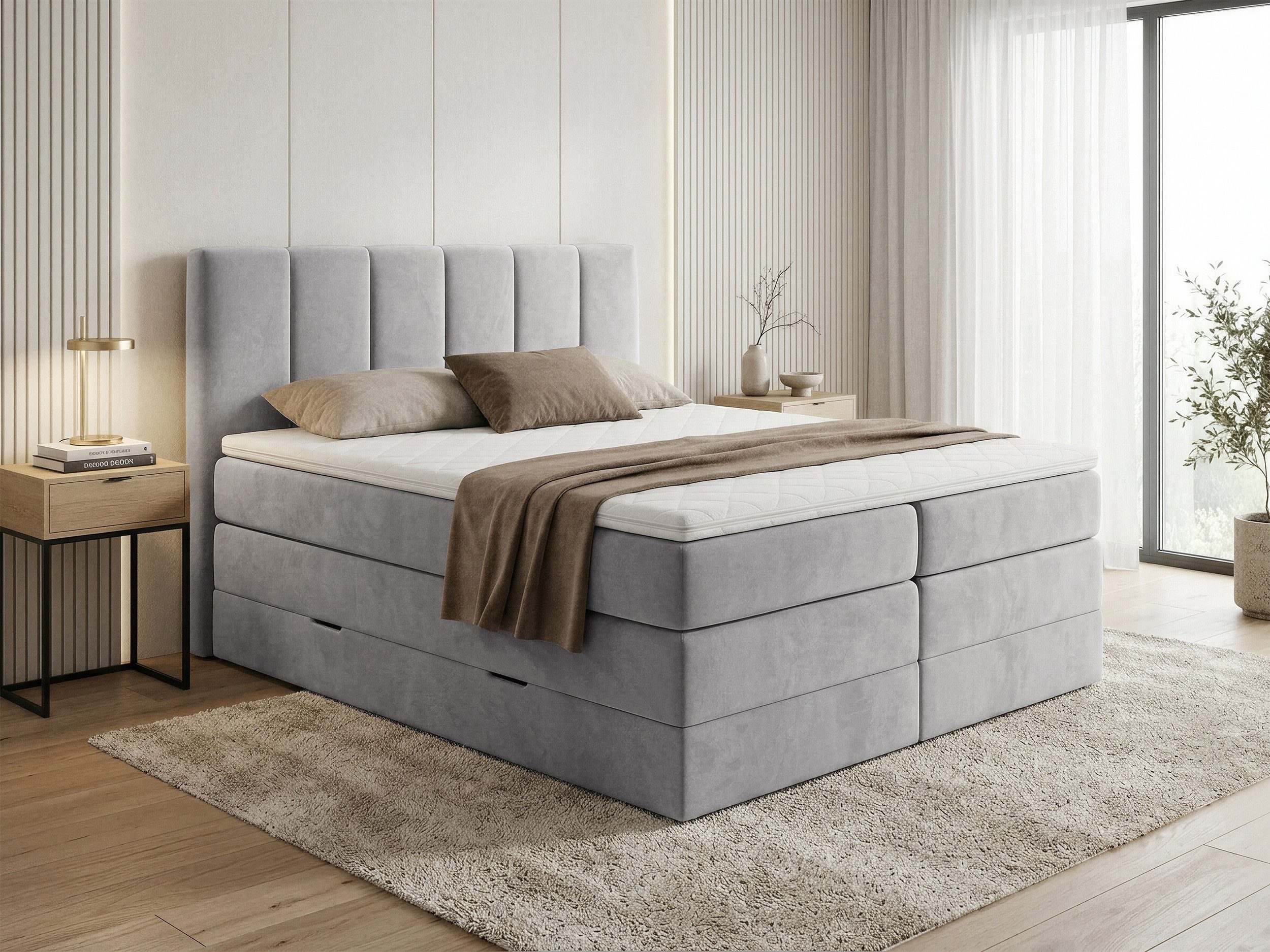 Sofnet Boxspringbett Star XL (2x Bettkästen, Bonellfederkern- und Taschenfederkernmatratze, Topper), Polsterbett, Doppelbett, Velours, mit Kopfteil, 140/160/180x200 cm