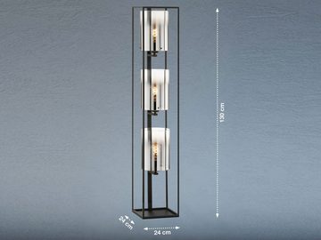 meineWunschleuchte LED Stehlampe, Dimmfunktion, LED wechselbar, Warmweiß, kleine Bodenlampe 3-flammig dimmbar Rauch-Glas Lampenschirm Schwarz