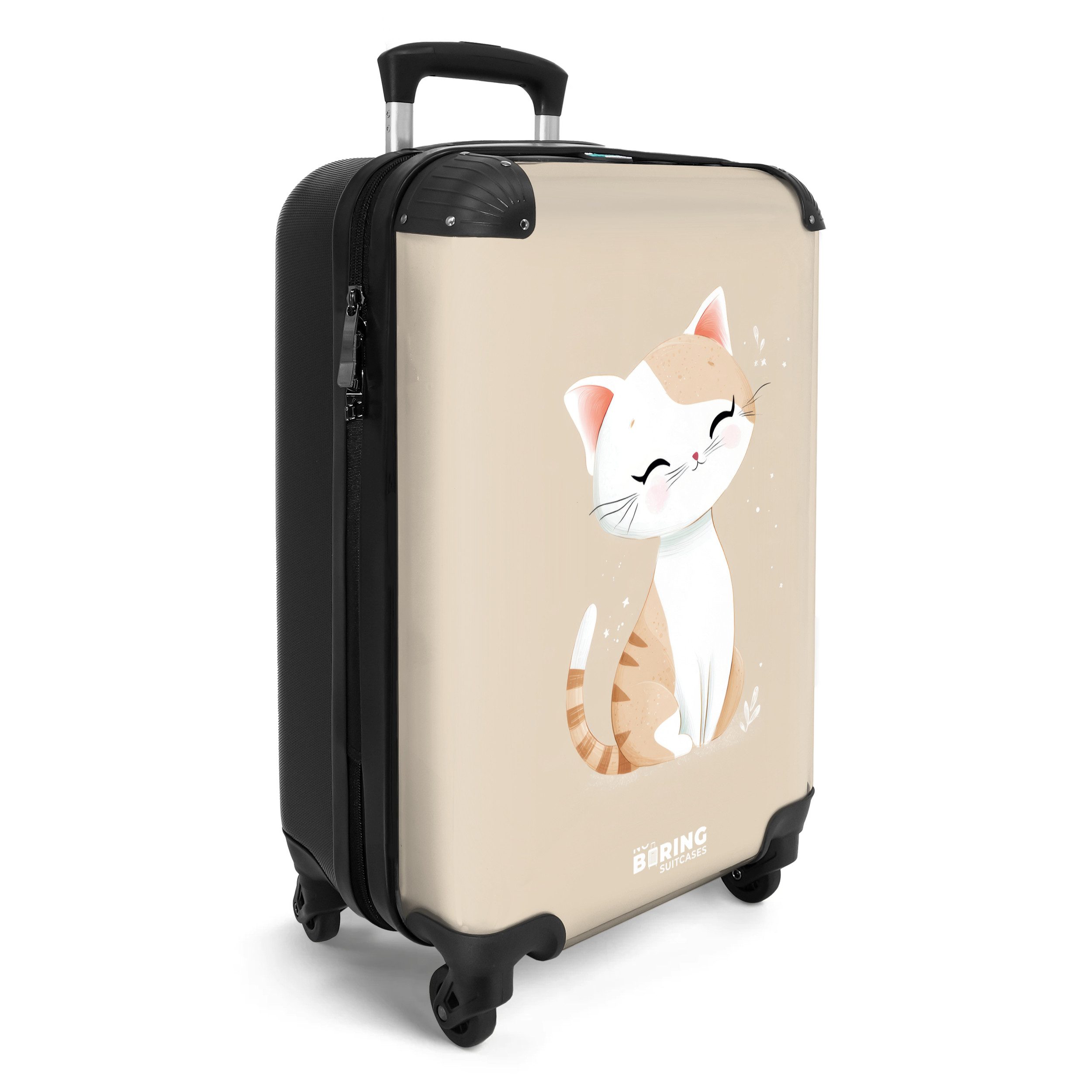 NoBoringSuitcases.com© Kinderkoffer Kätzchen in Beige und Weiß 55x35x20cm, 4 Rollen, Kinder Koffer Klein, Trolley Handgepäck, Reisekoffer