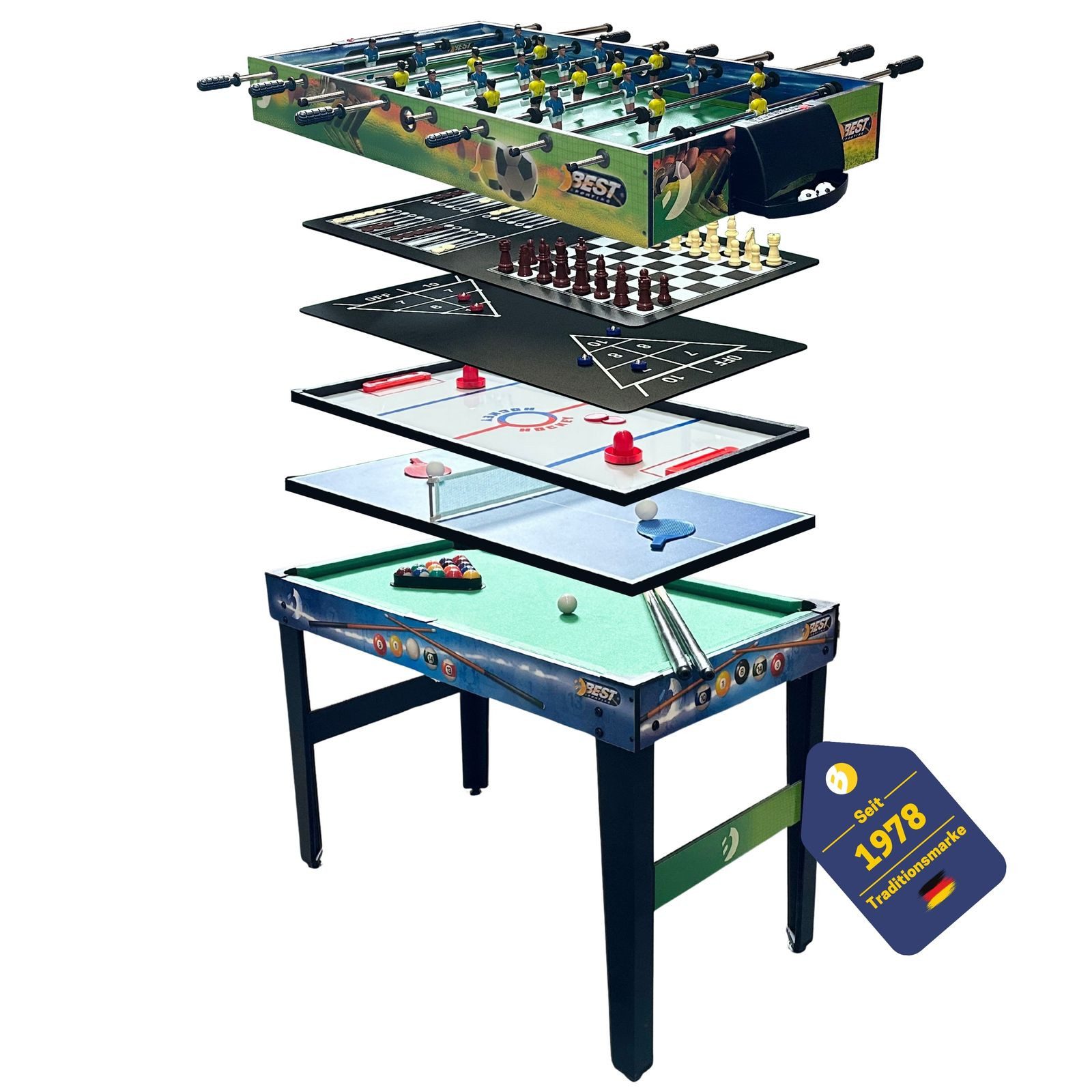 Best Sporting Multifunktionstisch Kinder 10 in 1 - Multi Kickertisch Kinder mit 10 Spielen
