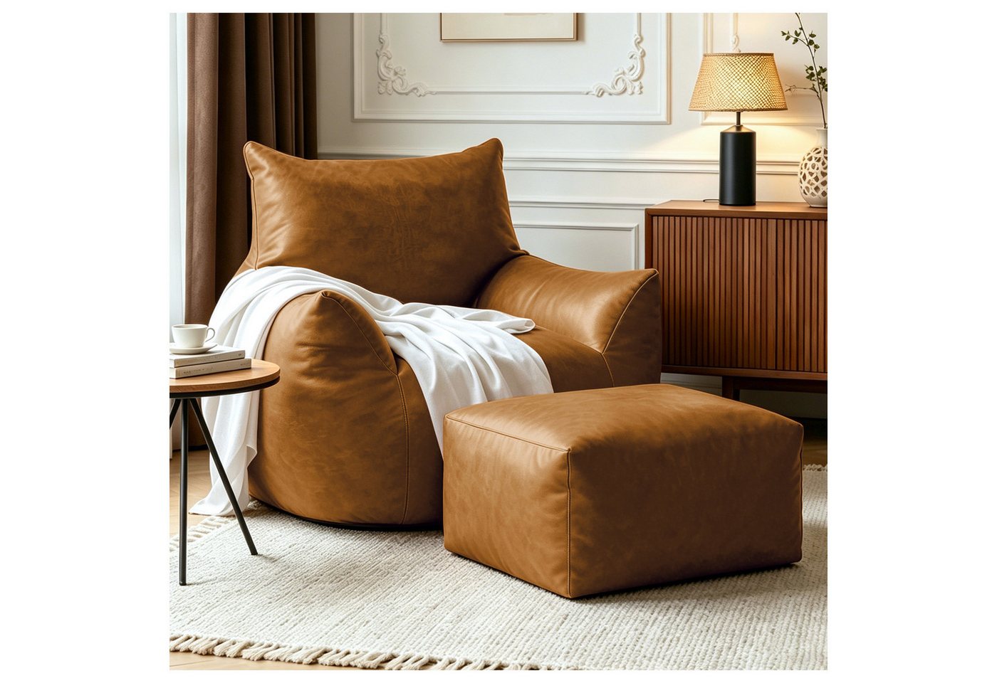 Odikalo Sitzsack Einzel Lounge wohnzimmer sofas Relaxsessel mit Fußhocker (Sitzgelegenheit für Wohnzimmer und Gaming Kunstleder aus technischem Gewebe Set aus Sessel)