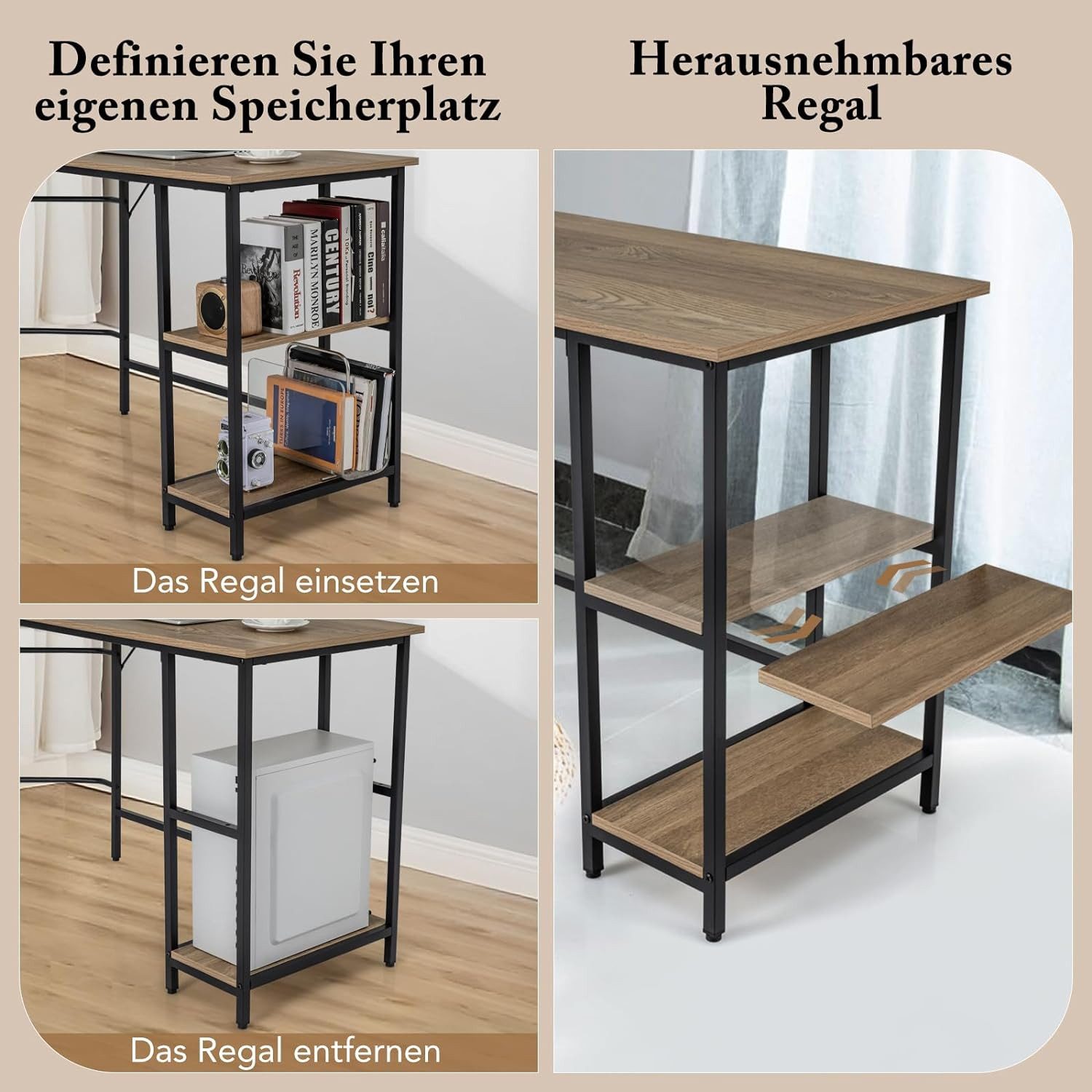 KOMFOTTEU Computertisch, Schreibtisch in L-Form, mit 2 Ablagen