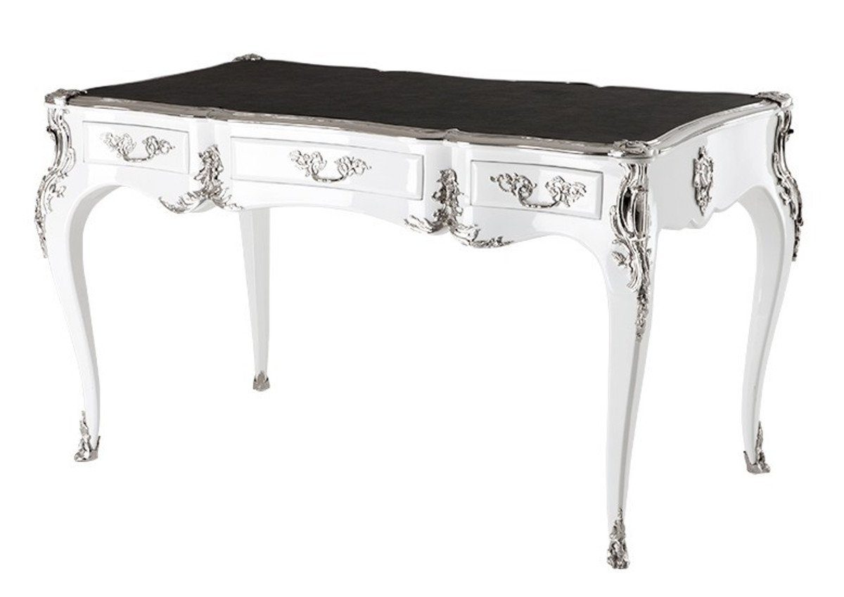Casa Padrino Schreibtisch Luxus Barock Schreibtisch Weiß Hochglanz Silber Sekretär