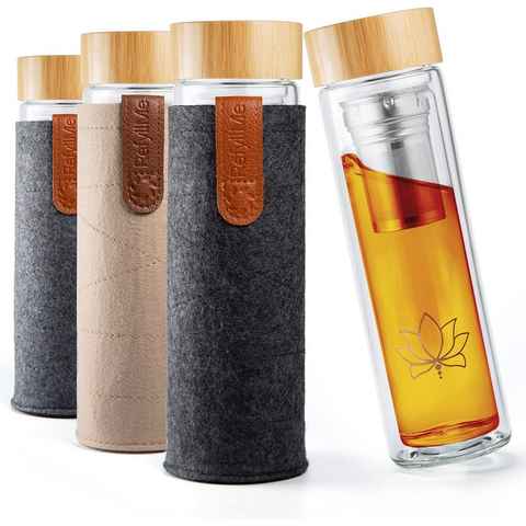 REFYLL Isolierflasche Teeflasche mit Filter “teaFyll” 450ml I Teeflasche mit Sieb to Go 0,5l, Doppelwandige Glasflasche aus Borosilikatglas