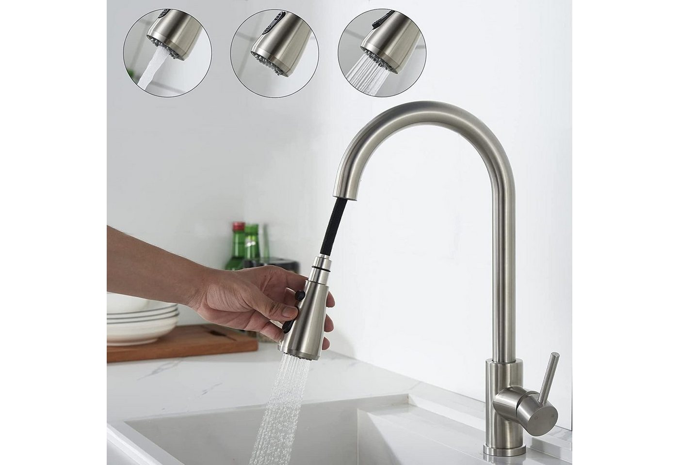 Thumbnail - XERSEK Küchenarmatur Hochdruckhahn Wasserhahn Küche 360° Küchenarmatur Hoch 38.5CM