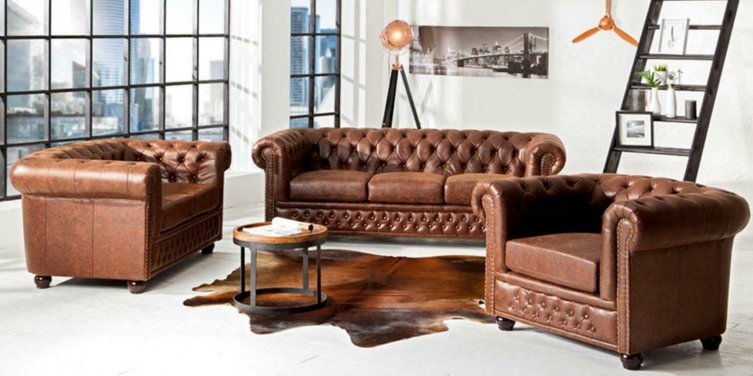 JVmoebel Sofa Sofagarnitur 3+2+1 Sitzer Design Chesterfield Couch Leder Neu, Made in Europe