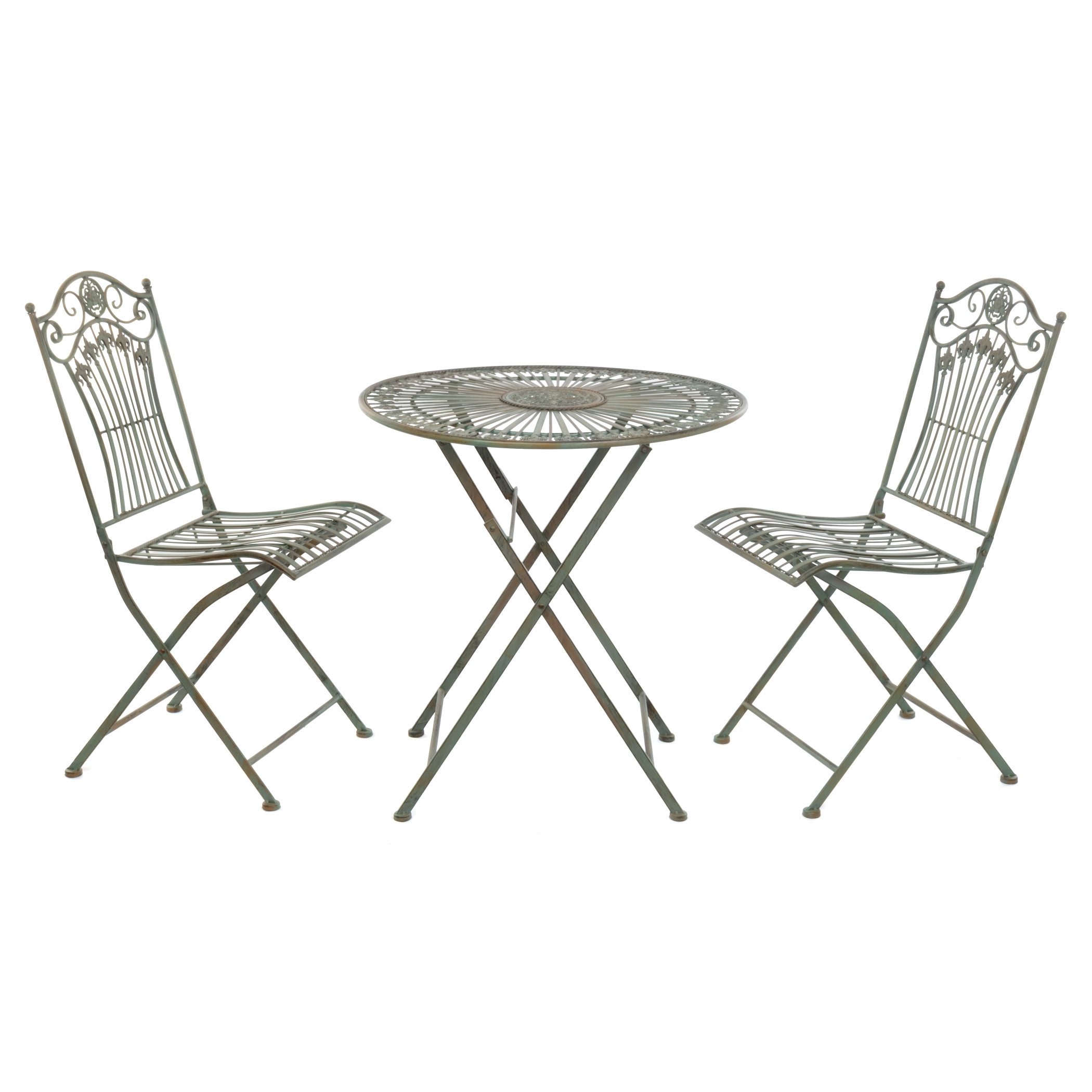 Moritz Balkonset Bistrogarnitur Vintage Klappset 3-teilig Metall Antik Grün Terrasse, (3-tlg)