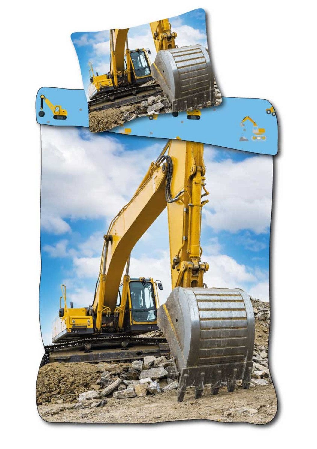 Babybettwäsche Baby Bettwäsche Kran Bagger LKW Baustelle 100 x 135 cm