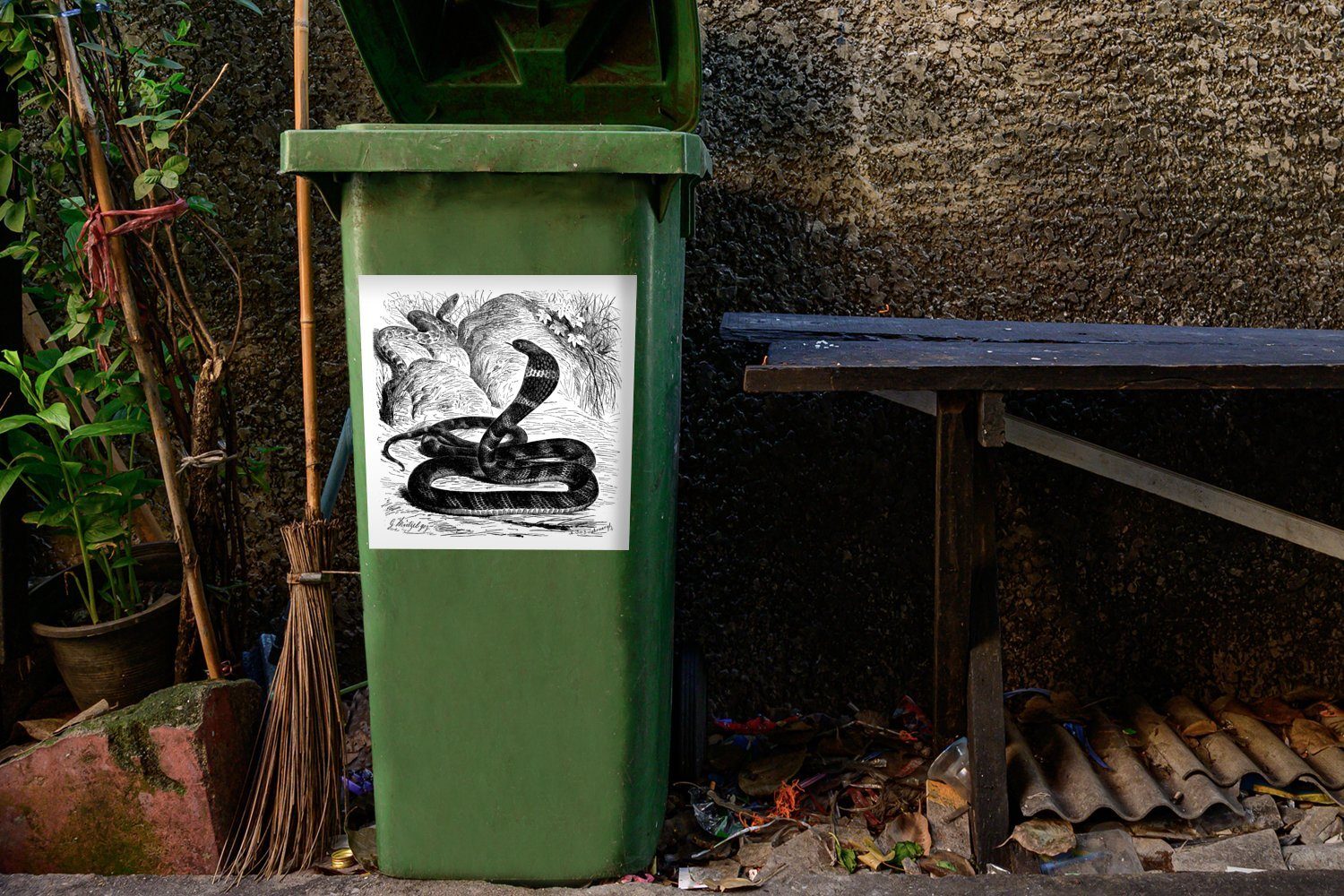 Königskobra Illustration (1 Wandsticker Container, Mülleimer-aufkleber, Abfalbehälter MuchoWow Sticker, Mülltonne, einer Antike St),