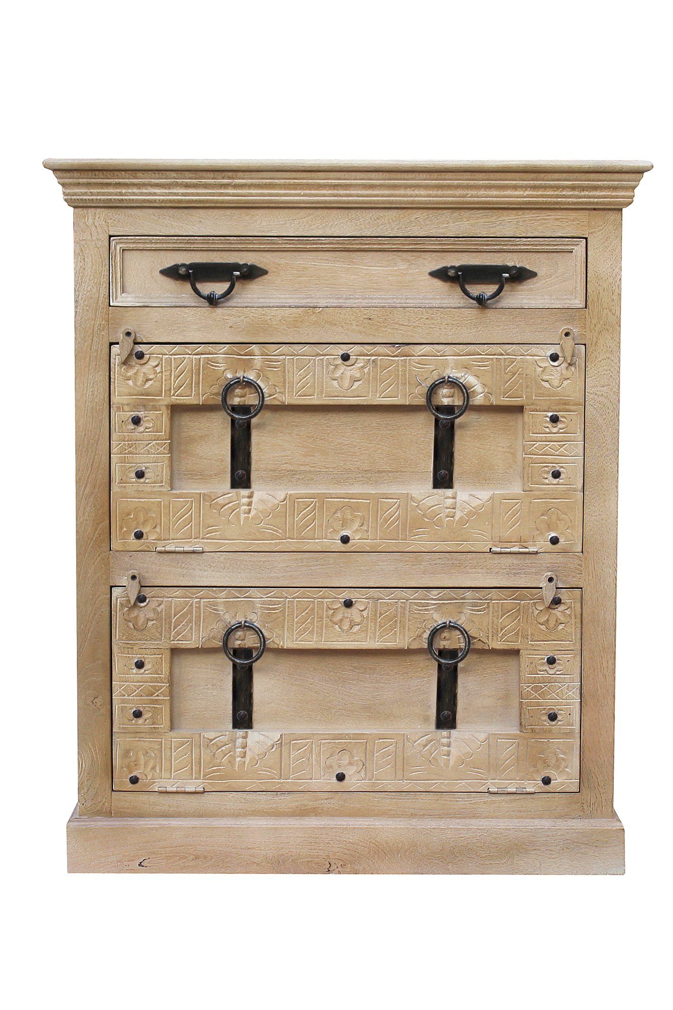 SIT Garderoben-Set, (Set, 5-St., Dielen-Set), Front mit aufwändigen Schnitzereien, Ringgriffe & Beschläge aus Metall