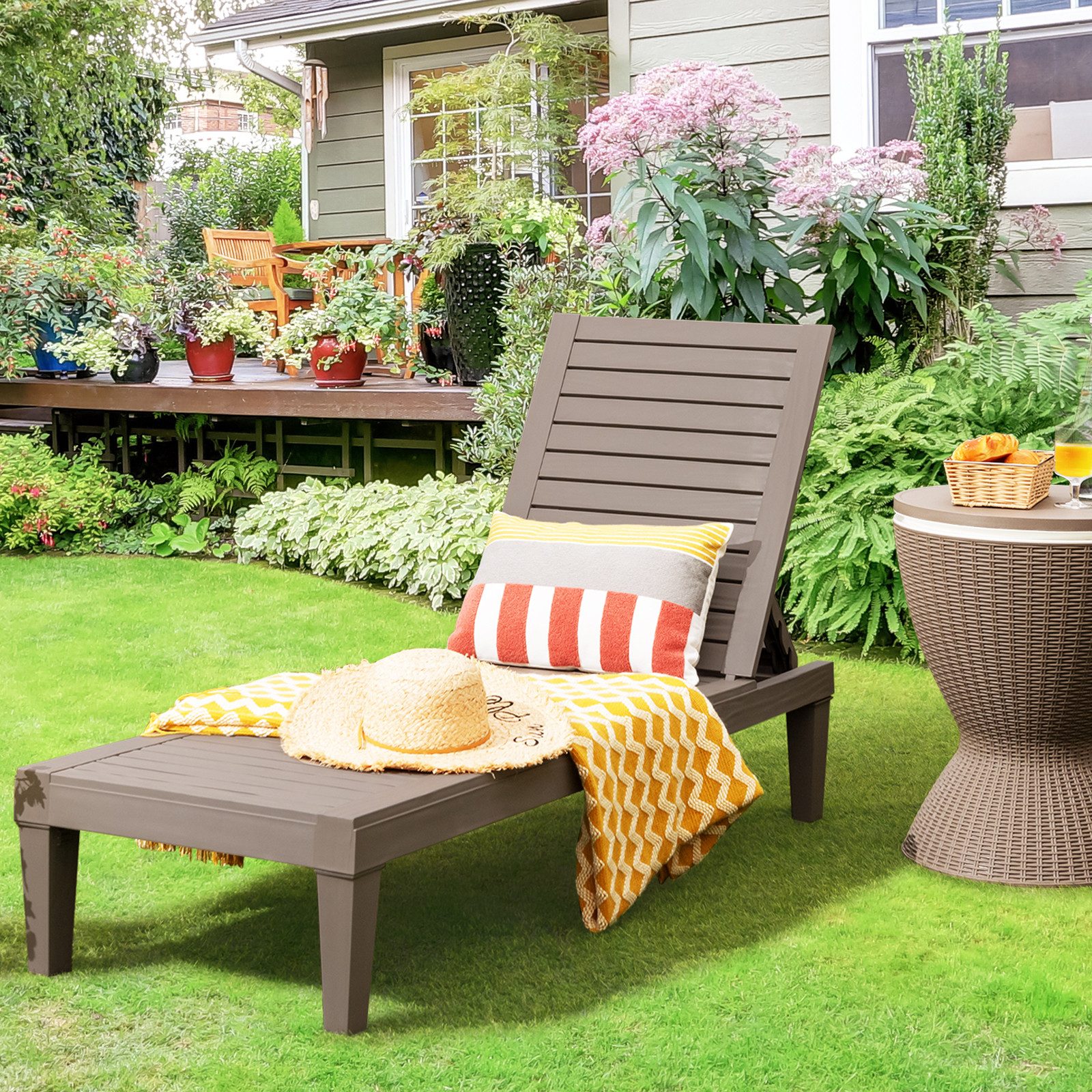 COSTWAY Gartenliege, wetterfest, 5stufig Verstellbar, 180kg, 190x57,5x29cm
