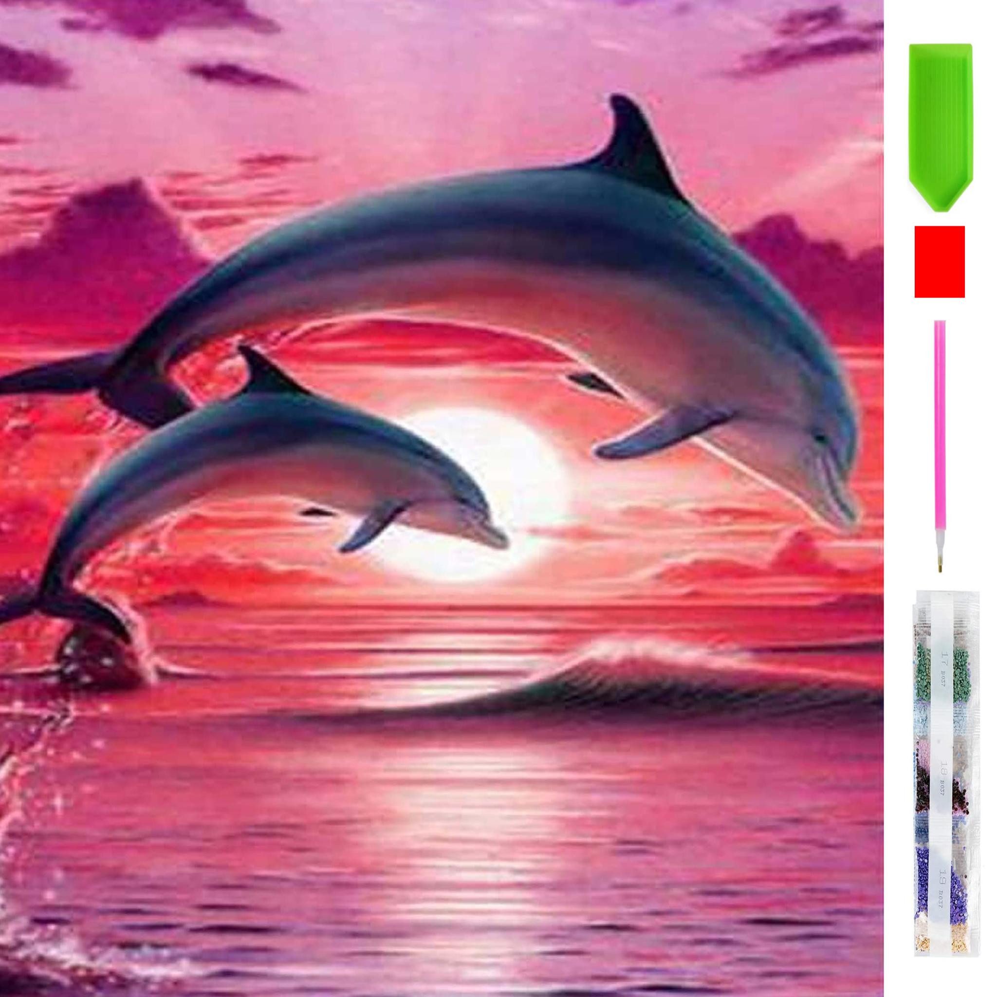 Malen nach Zahlen 5d Diamond Painting Delfine Sonne Malen nach Zahlen 15x20cm