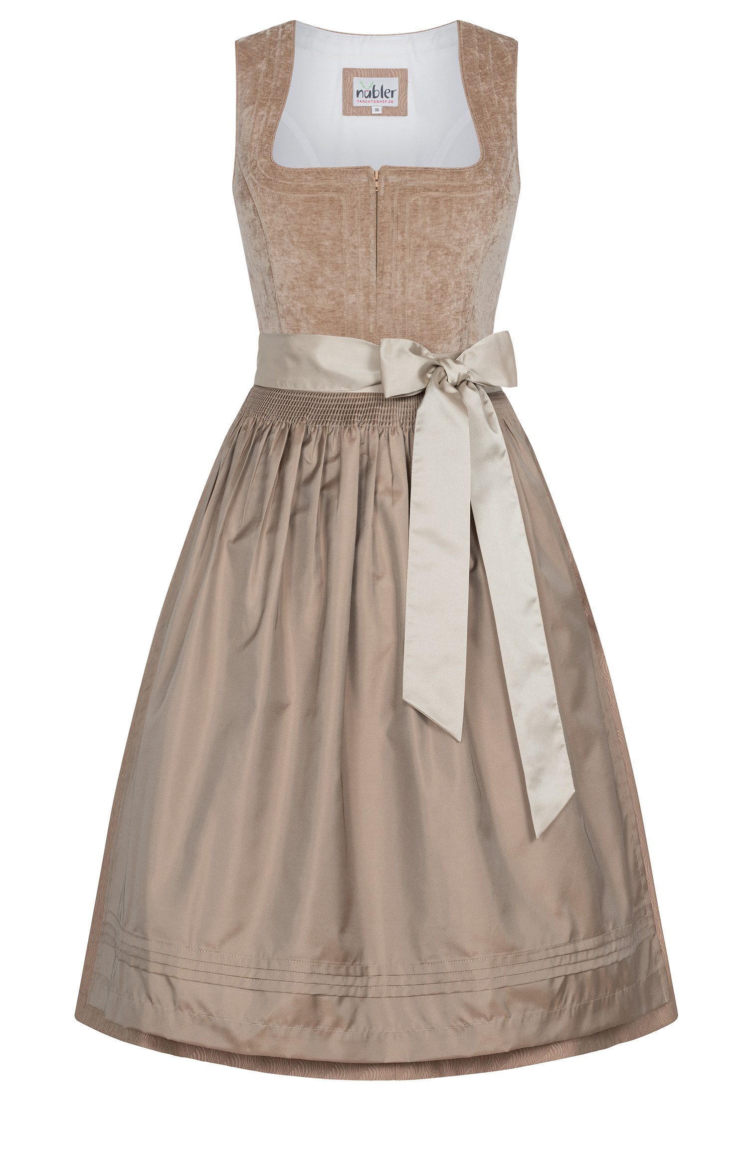 Trachtenkleid Midi Dirndl Klarissa in Karamellbeige von Nübler - Rocklänge 60 cm