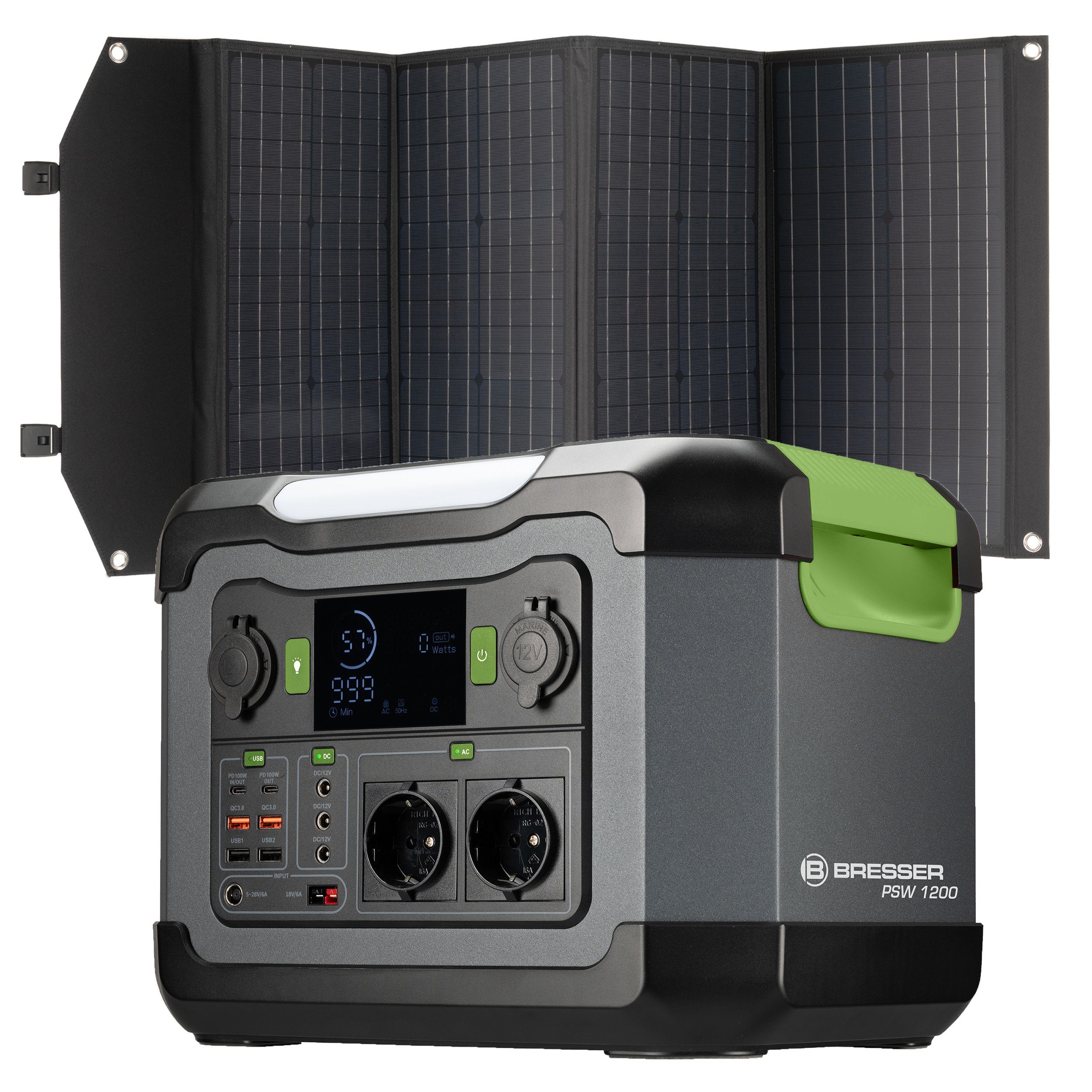 BRESSER Set Mobile Power-Station 1.200 W + Solar-Ladegerät 120 W Powerstation